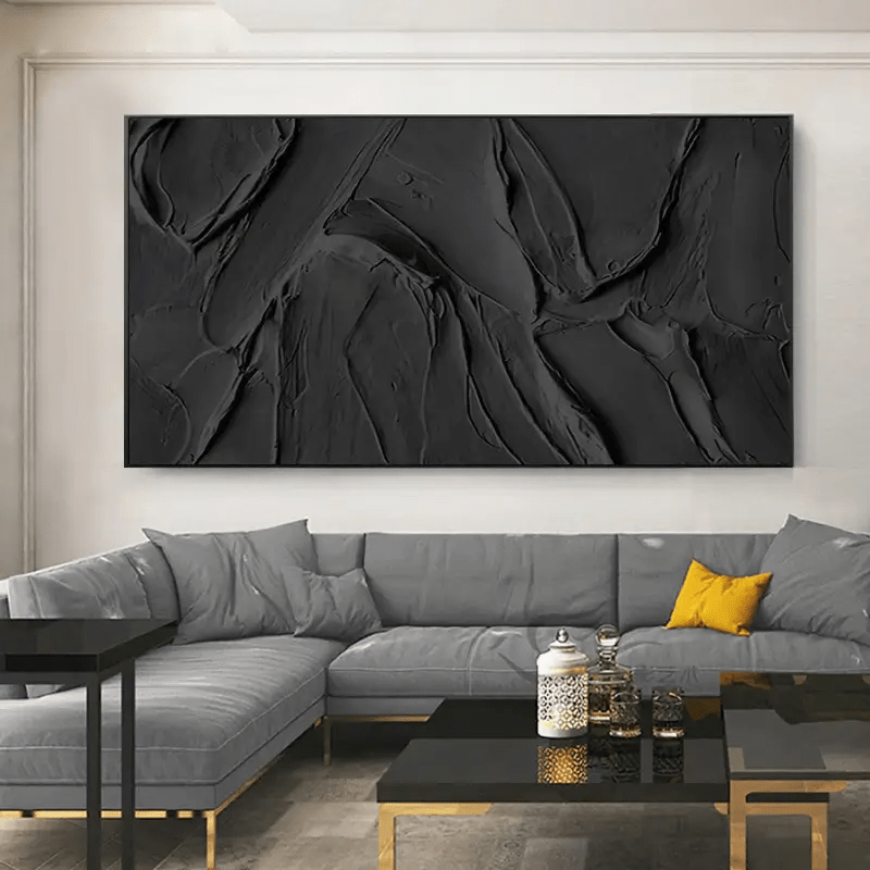 Large Black Texture Artwork: Modern Abstract Wall Decor ZZ 134 - Texarart