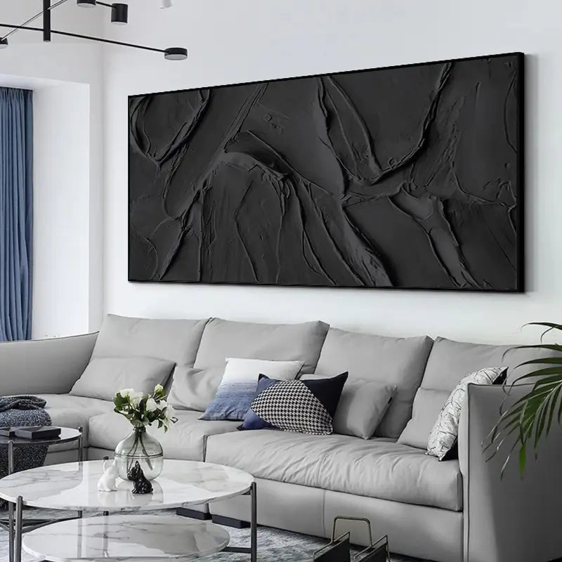 Large Black Texture Artwork: Modern Abstract Wall Decor ZZ 134 - Texarart
