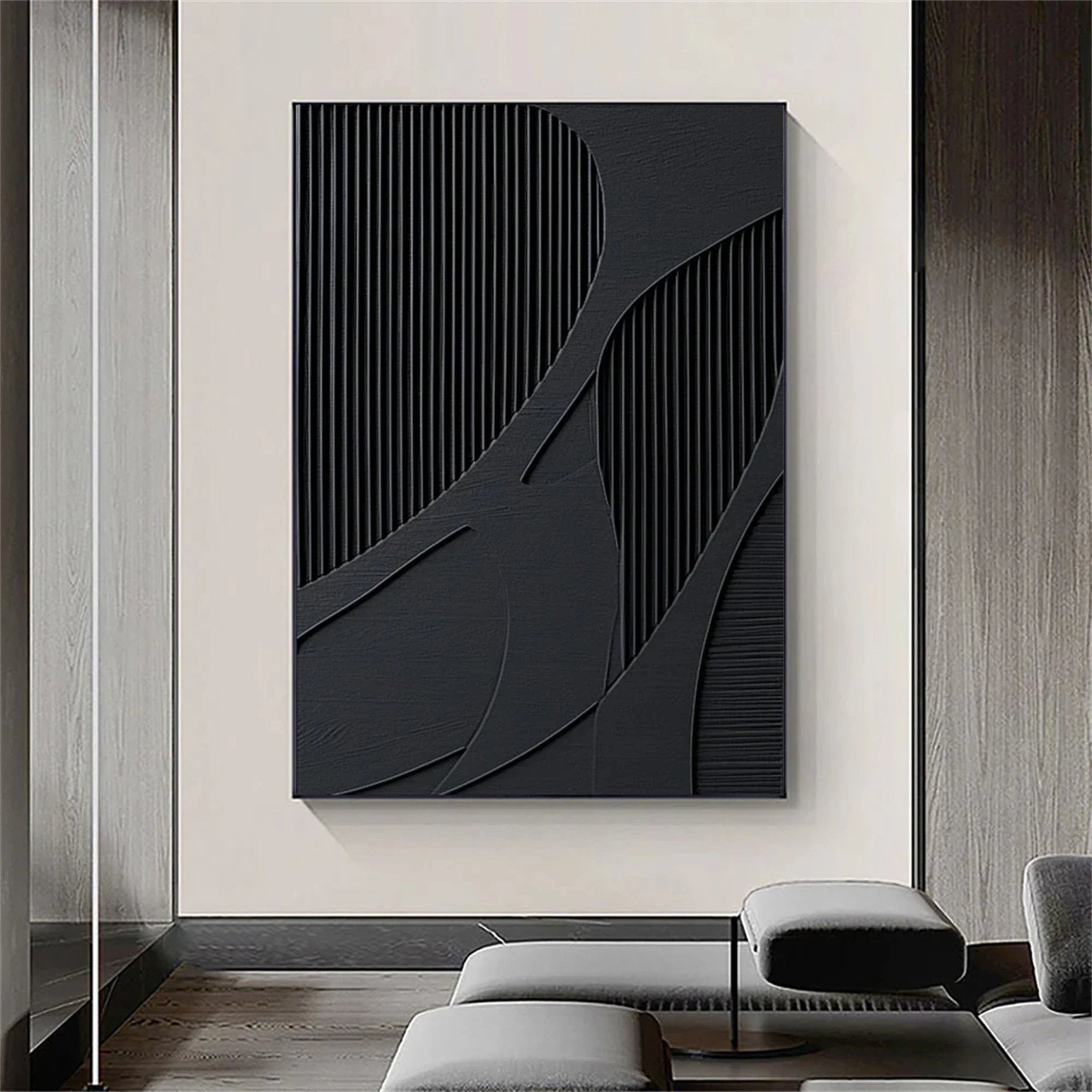 Large Black Textured Wall Art | Vertical Abstract 3D Panel Decor ZZ 136 - Texarart