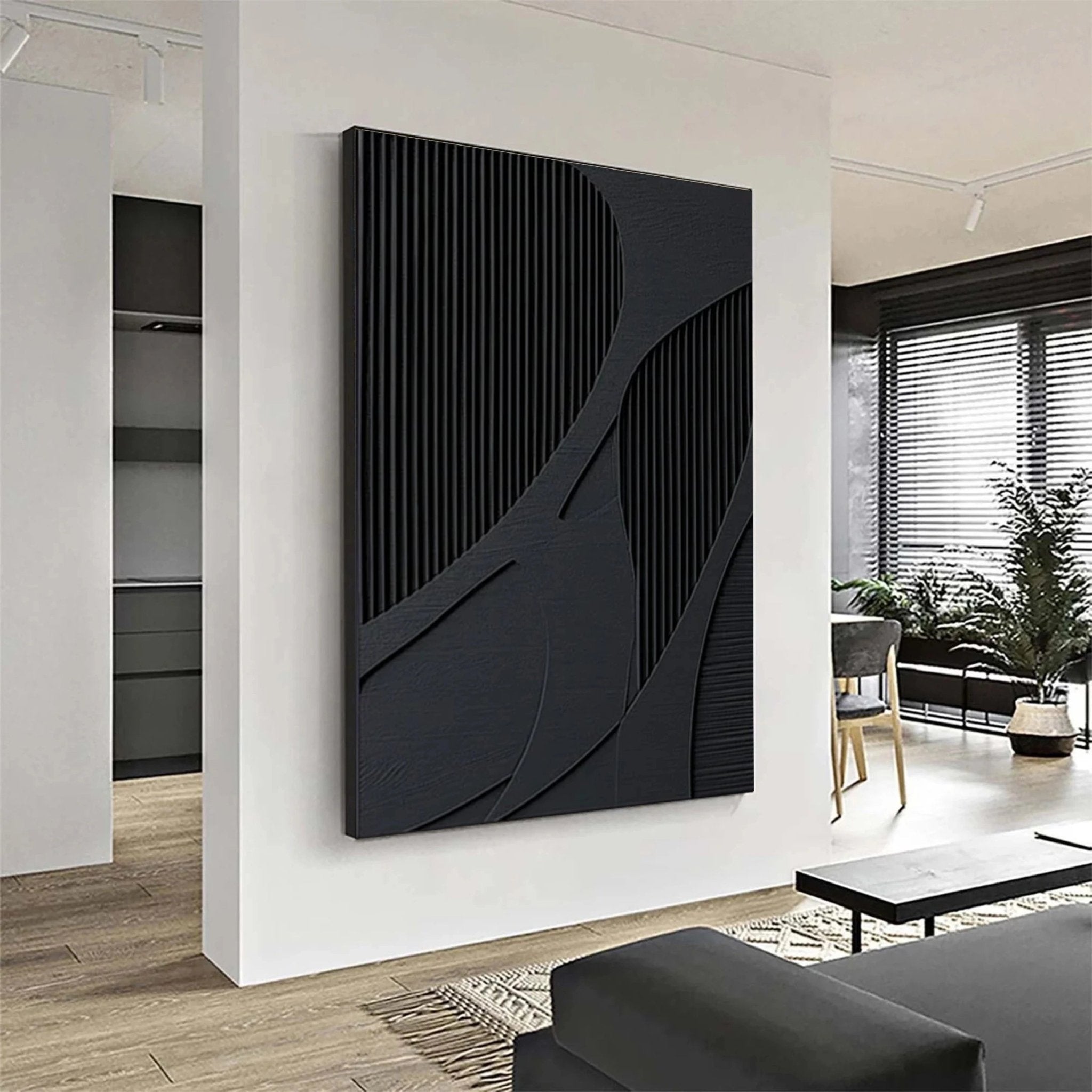 Large Black Textured Wall Art | Vertical Abstract 3D Panel Decor ZZ 136 - Texarart