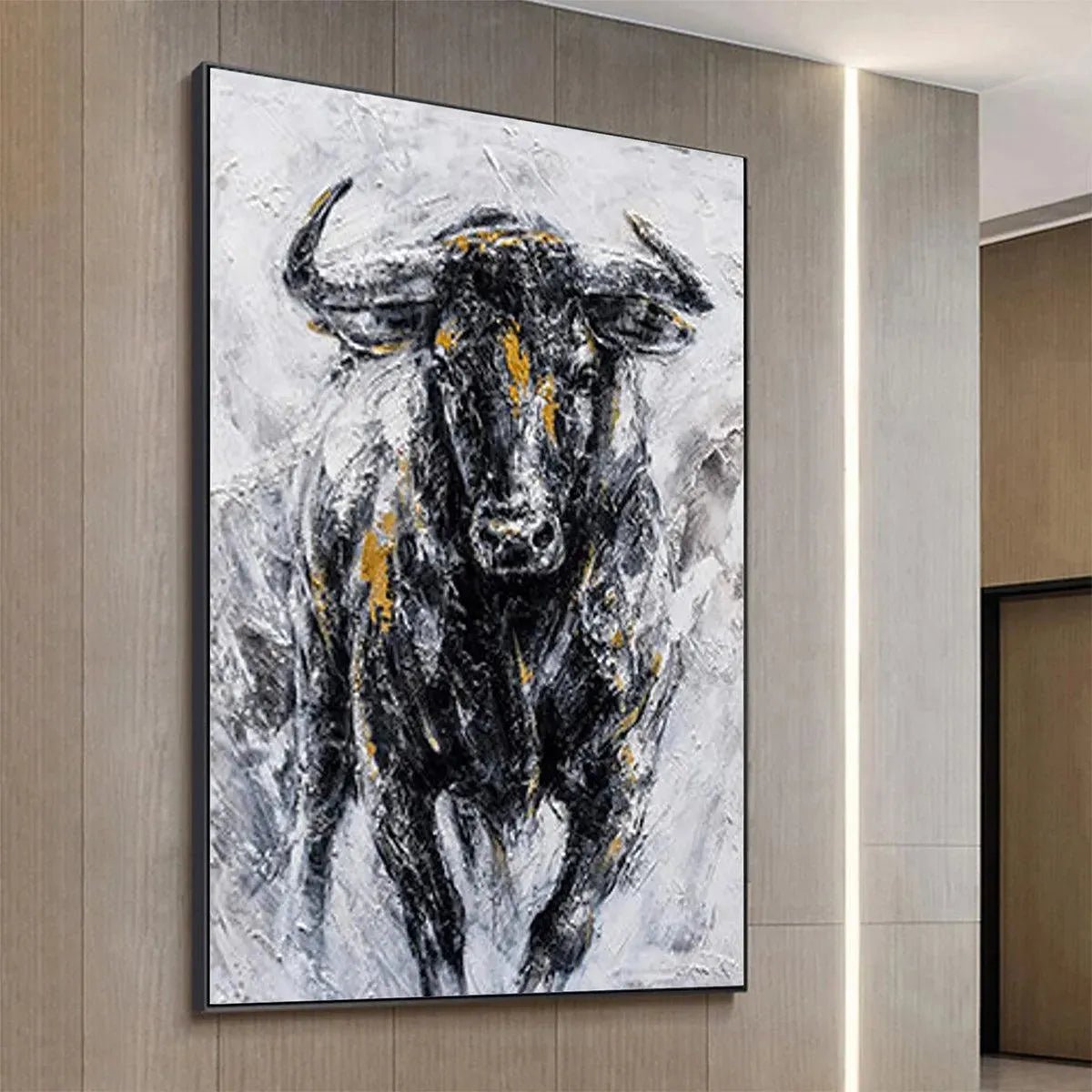 Powerful Bull Wall Art | Large Textured Canvas for Office or Man Cave AA 011 - Texarart