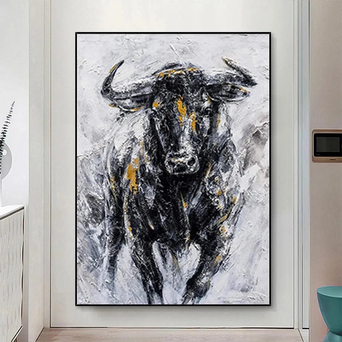 Powerful Bull Wall Art | Large Textured Canvas for Office or Man Cave AA 011 - Texarart
