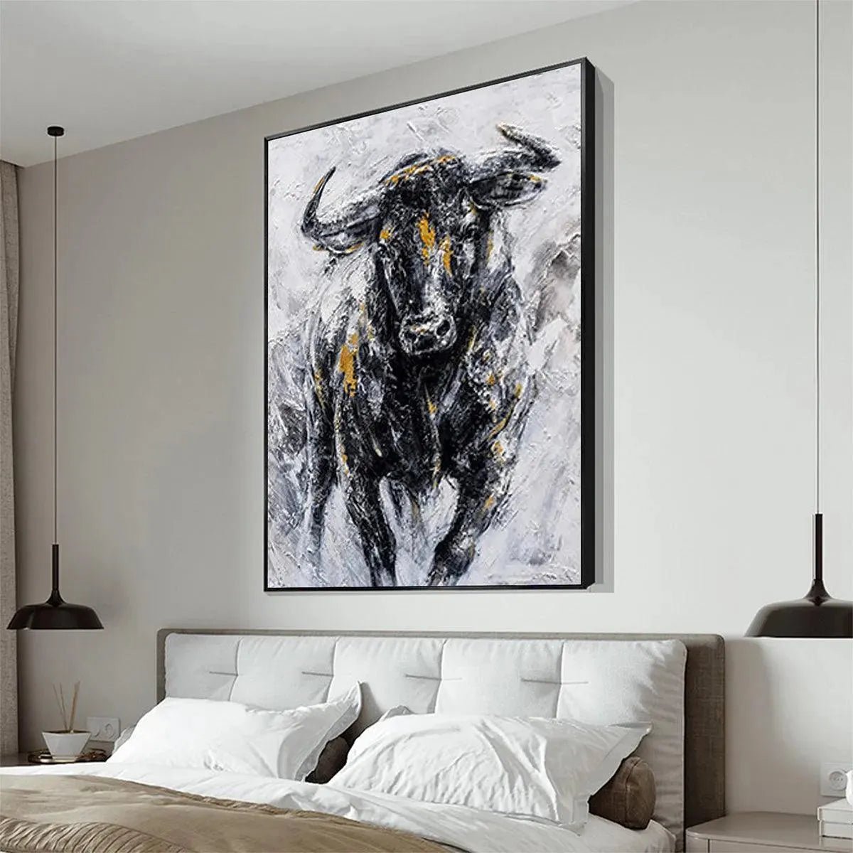 Powerful Bull Wall Art | Large Textured Canvas for Office or Man Cave AA 011 - Texarart