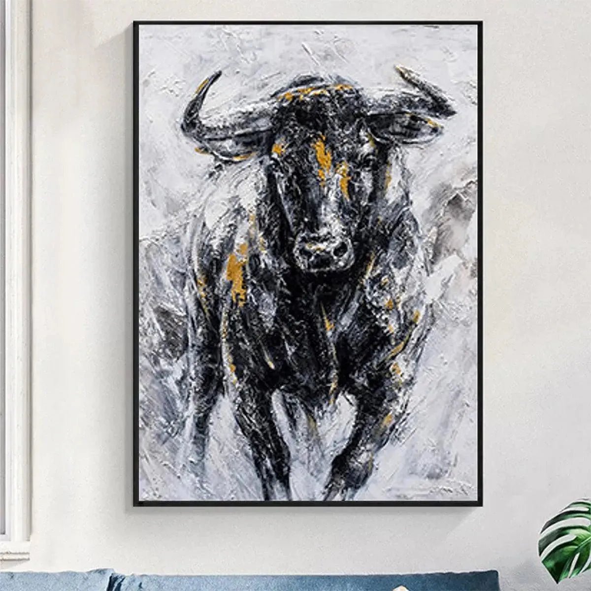 Powerful Bull Wall Art | Large Textured Canvas for Office or Man Cave AA 011 - Texarart