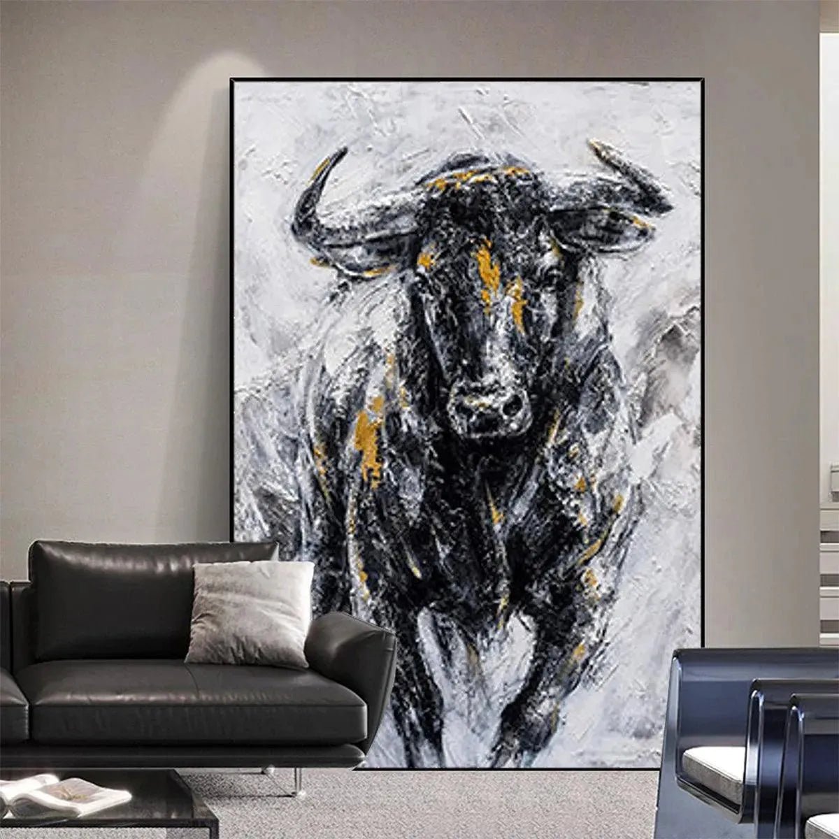 Powerful Bull Wall Art | Large Textured Canvas for Office or Man Cave AA 011 - Texarart