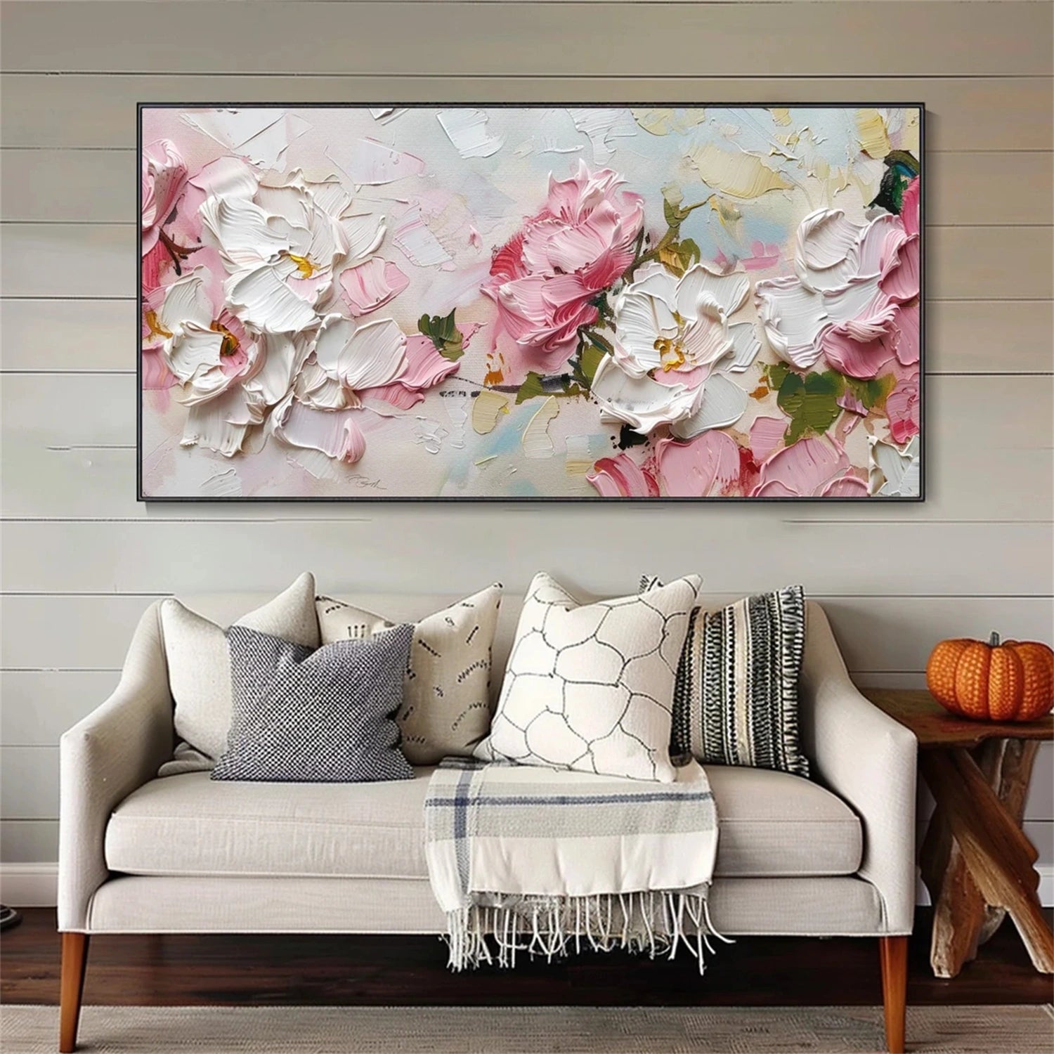 Romantic Textured Flower Painting | Contemporary Floral Wall Art JJ 101 - Texarart