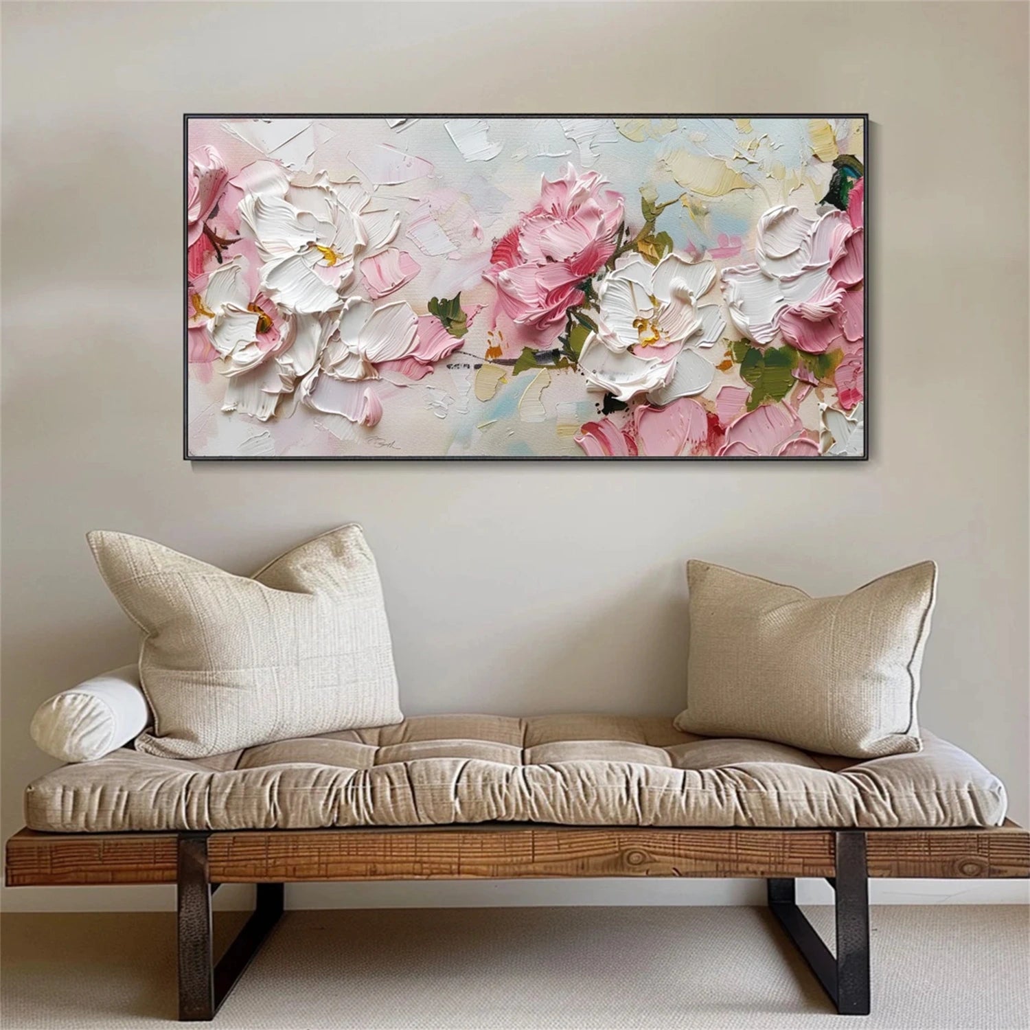 Romantic Textured Flower Painting | Contemporary Floral Wall Art JJ 101 - Texarart
