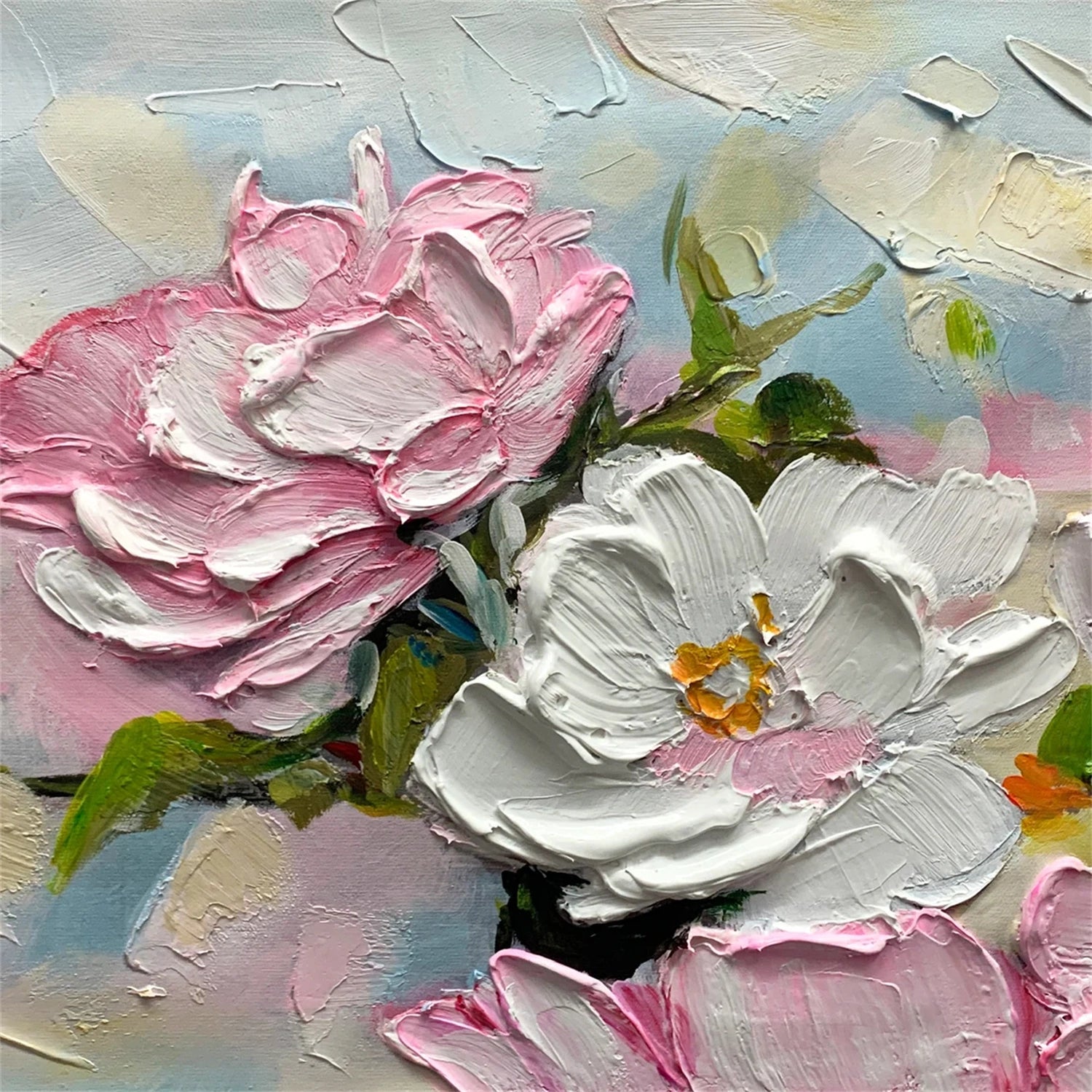 Romantic Textured Flower Painting | Contemporary Floral Wall Art JJ 101 - Texarart