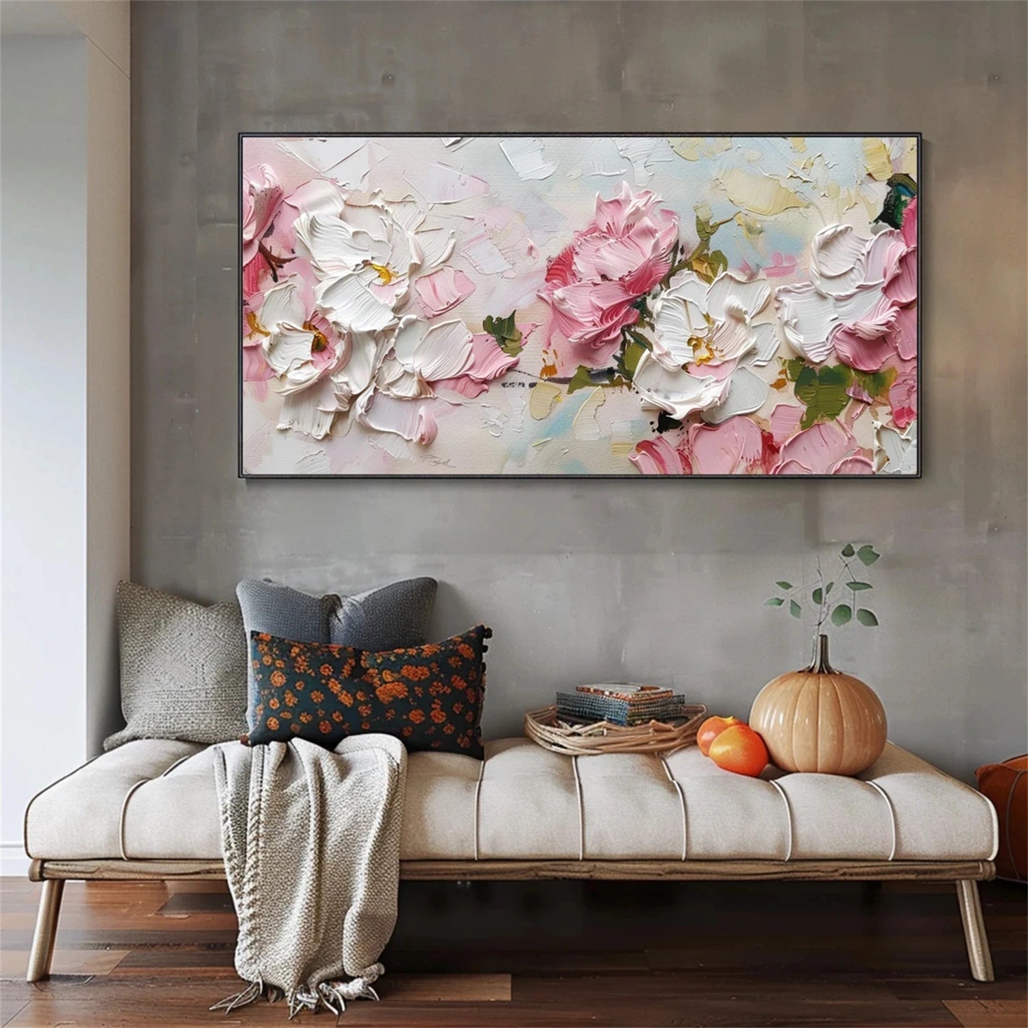 Romantic Textured Flower Painting | Contemporary Floral Wall Art JJ 101 - Texarart