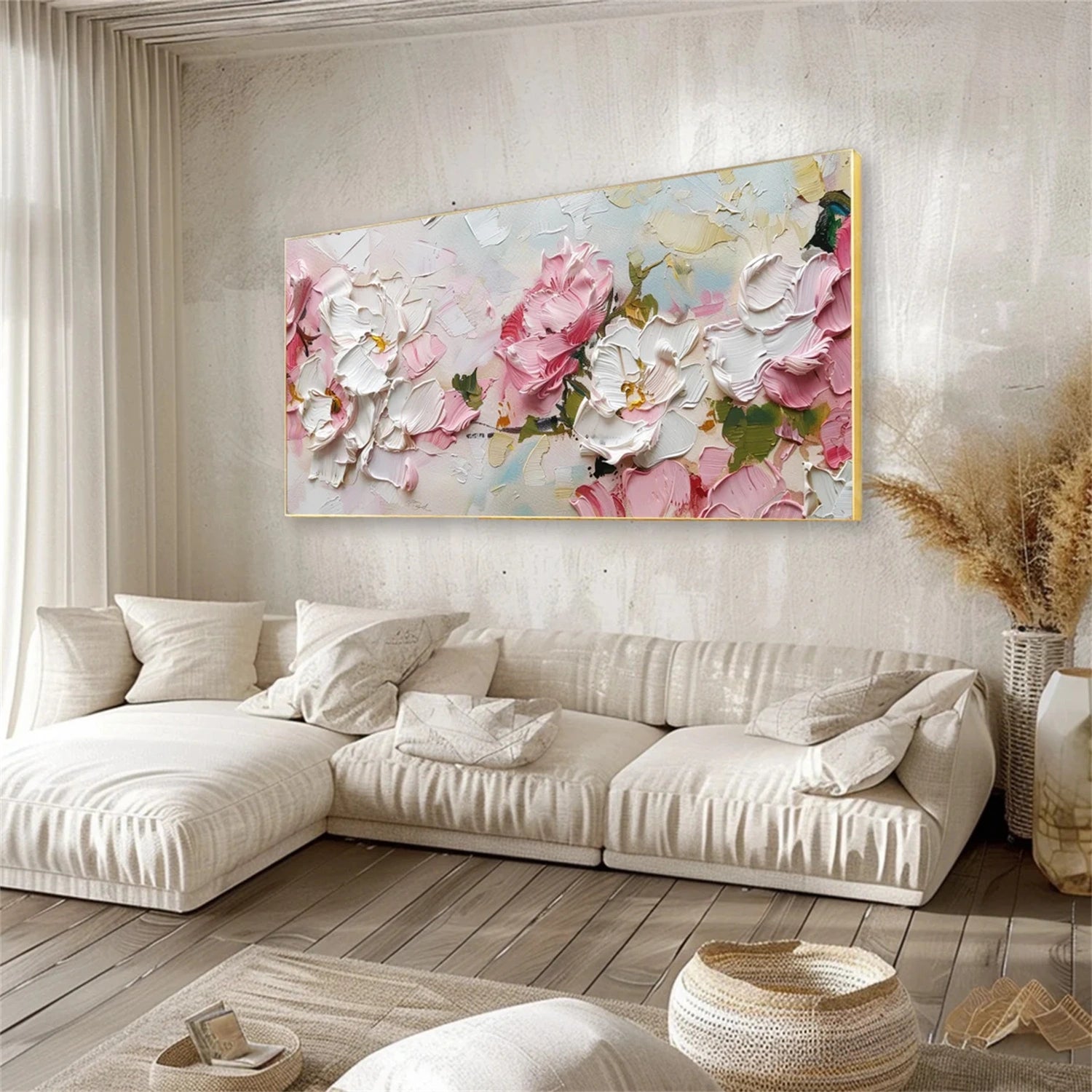 Romantic Textured Flower Painting | Contemporary Floral Wall Art JJ 101 - Texarart