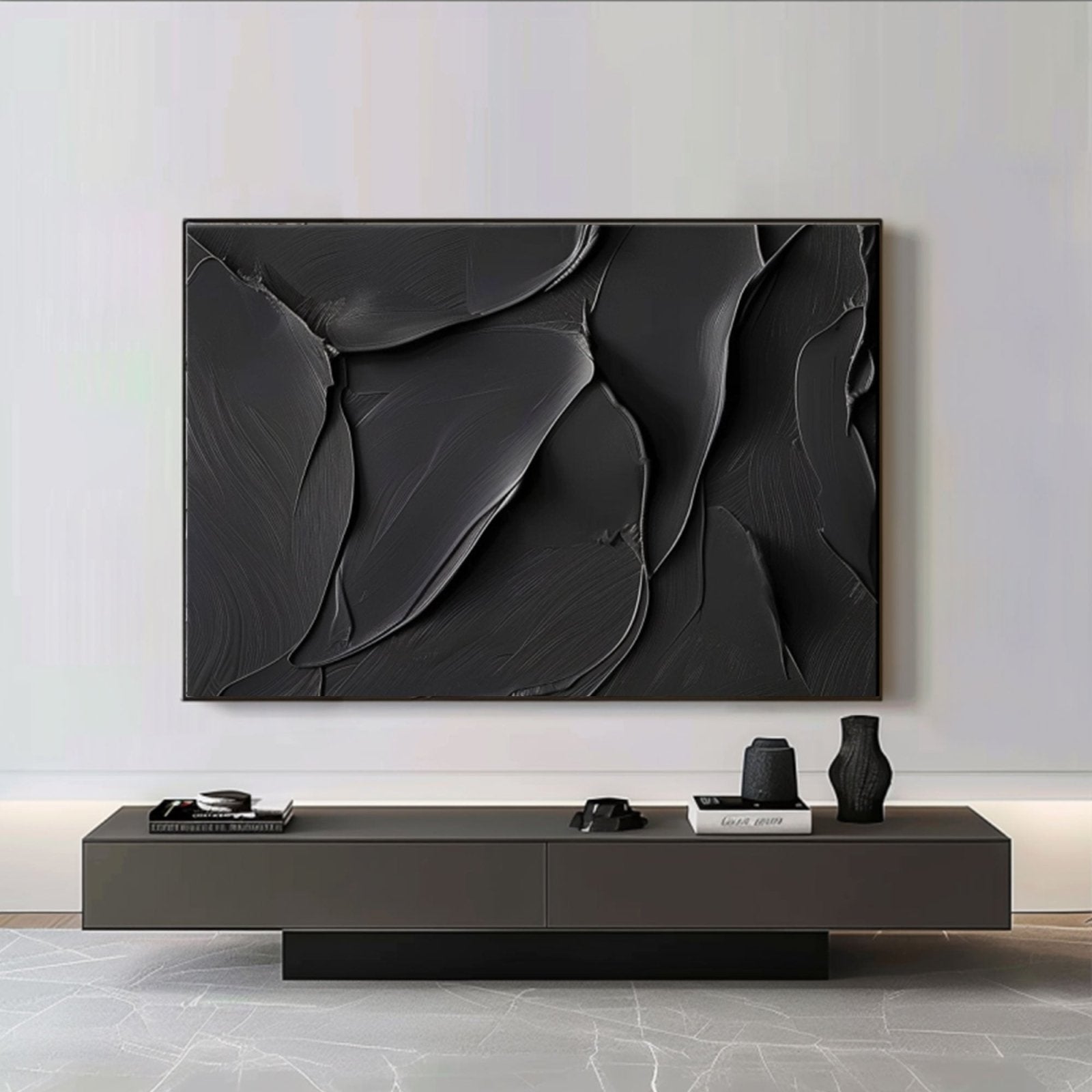 Minimalist Black Textured Oil Painting | "Eternal Embrace"TC 170 - Texarart