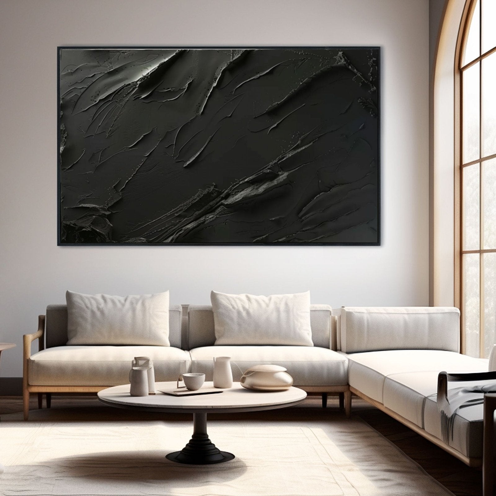 Minimalist Black Abstract Oil Painting – Modern Wall Art for Contemporary Interiors TC 171 - Texarart