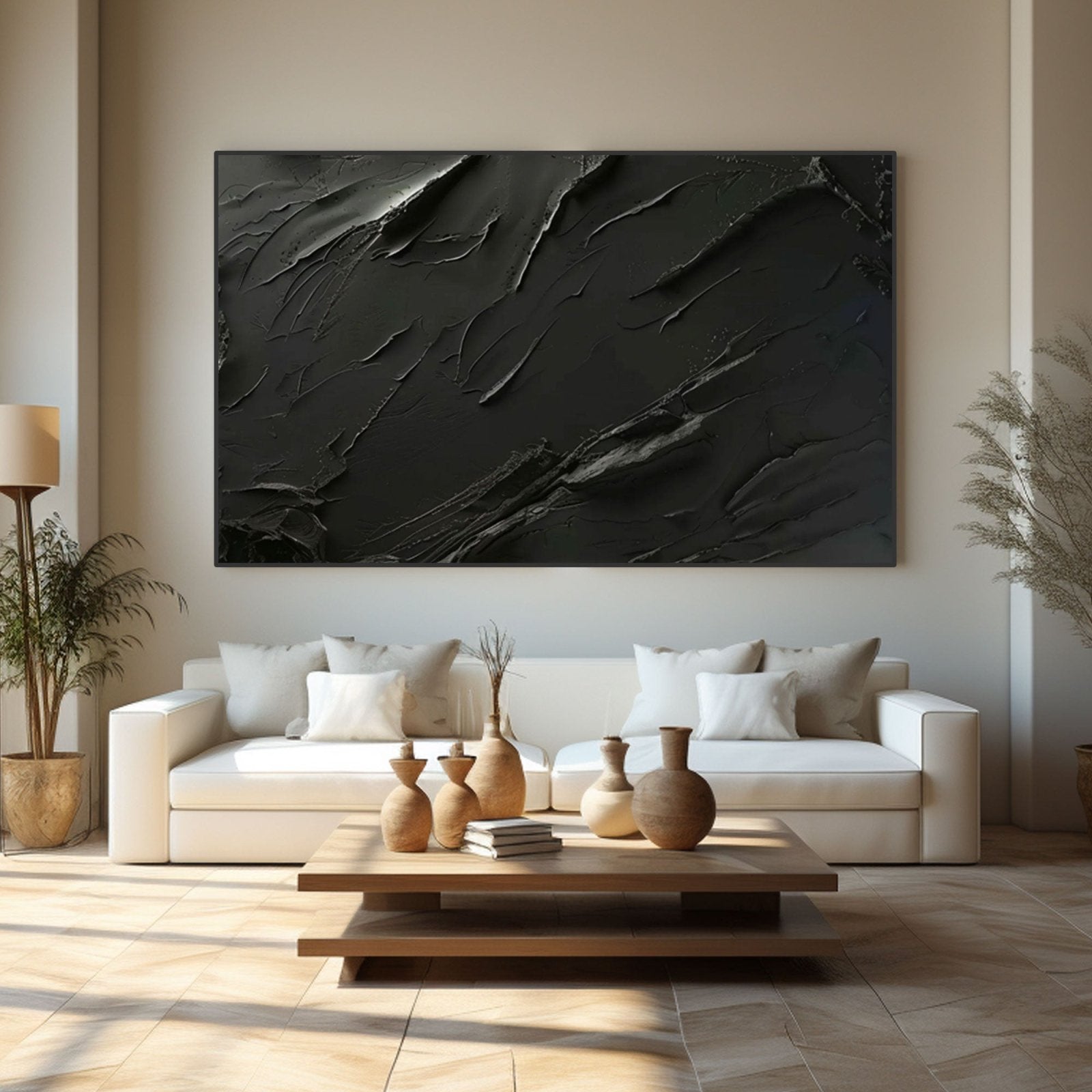 Minimalist Black Abstract Oil Painting – Modern Wall Art for Contemporary Interiors TC 171 - Texarart