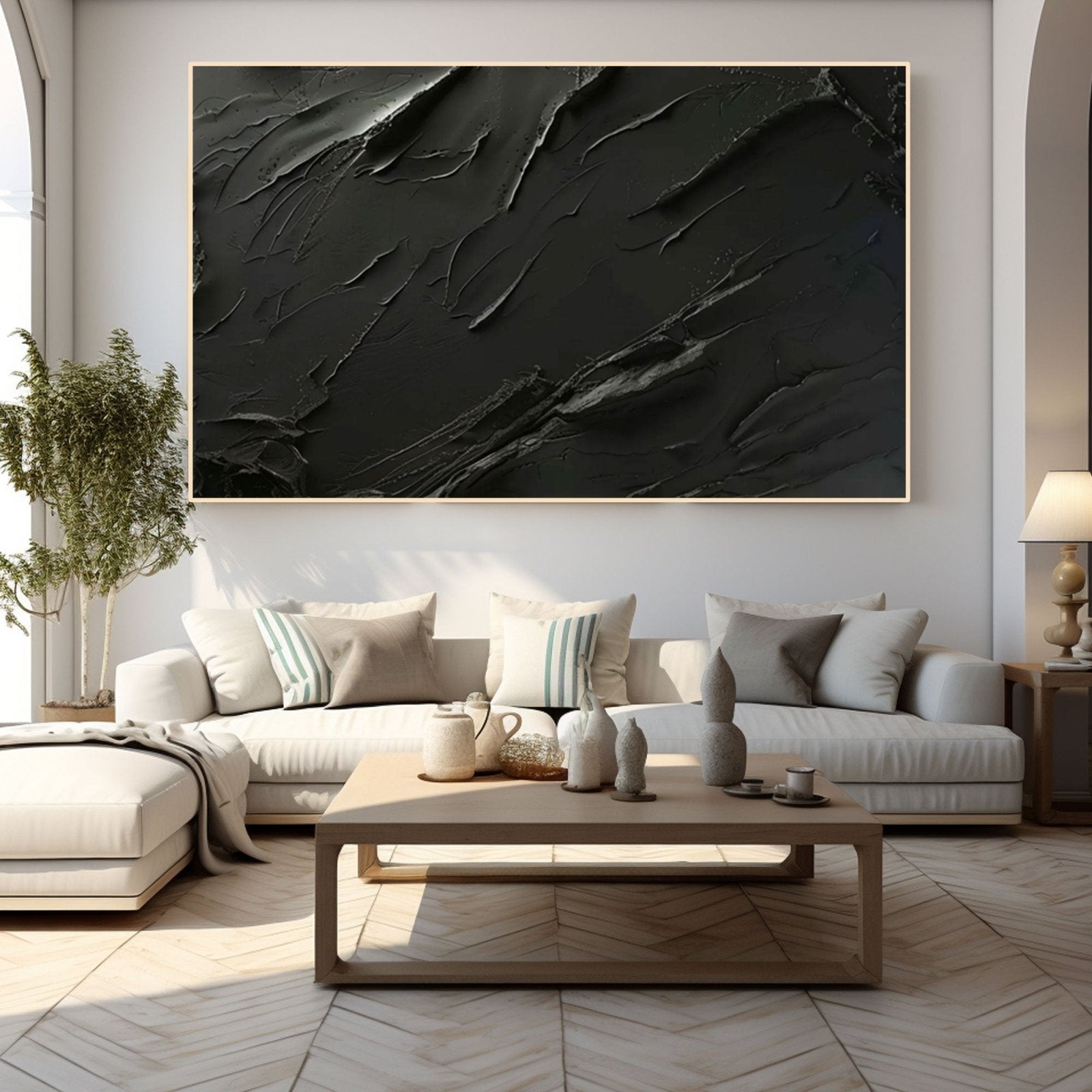 Minimalist Black Abstract Oil Painting – Modern Wall Art for Contemporary Interiors TC 171 - Texarart