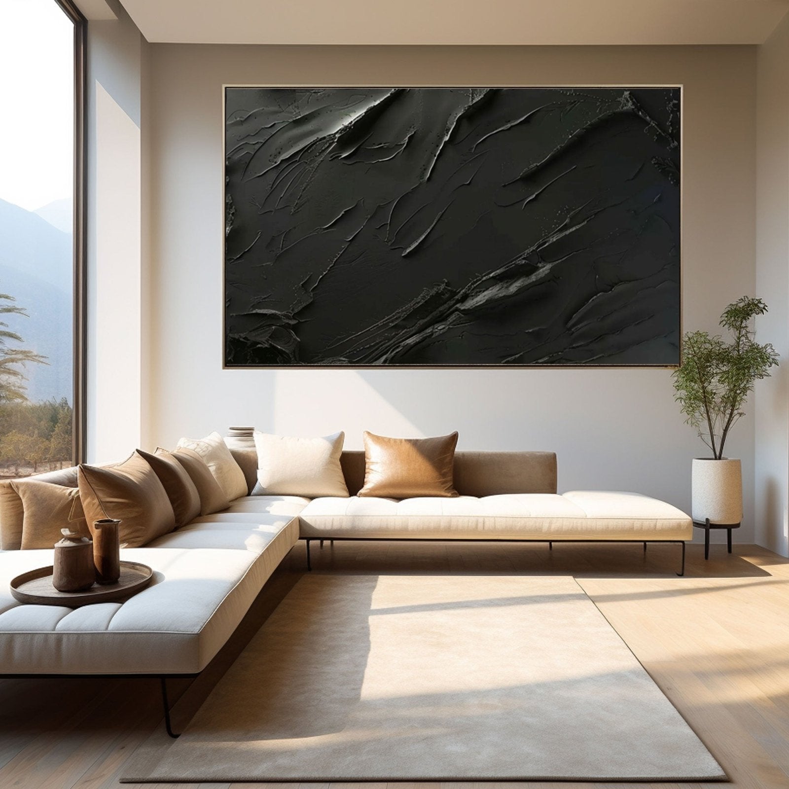 Minimalist Black Abstract Oil Painting – Modern Wall Art for Contemporary Interiors TC 171 - Texarart
