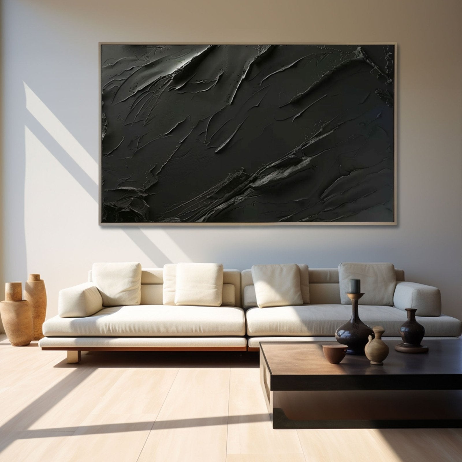 Minimalist Black Abstract Oil Painting – Modern Wall Art for Contemporary Interiors TC 171 - Texarart