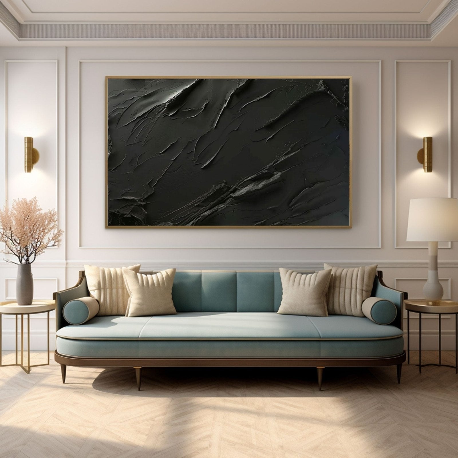 Minimalist Black Abstract Oil Painting – Modern Wall Art for Contemporary Interiors TC 171 - Texarart