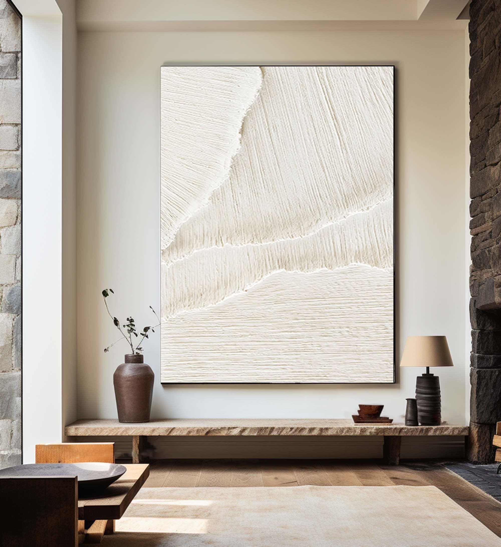 Large White Texture Artwork: Minimal Abstract Wall Decor ZZ 143 - Texarart