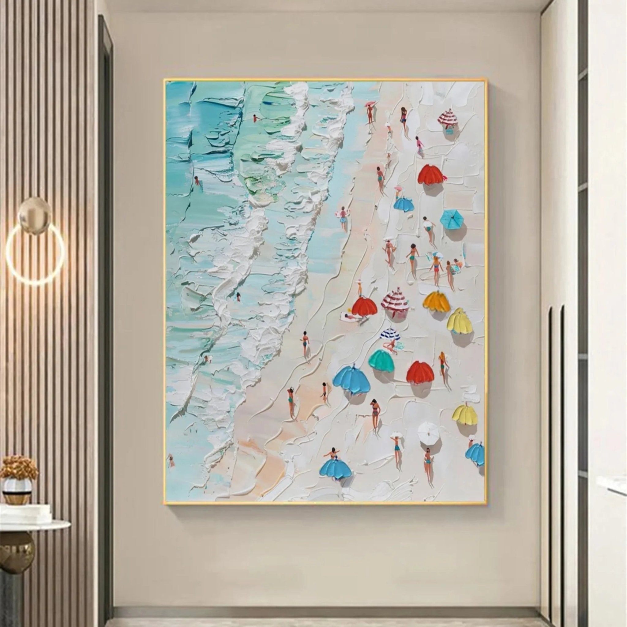 Textured Beach Scene Painting | Large 3D Aerial View Wall Art ZZ 131 - Texarart