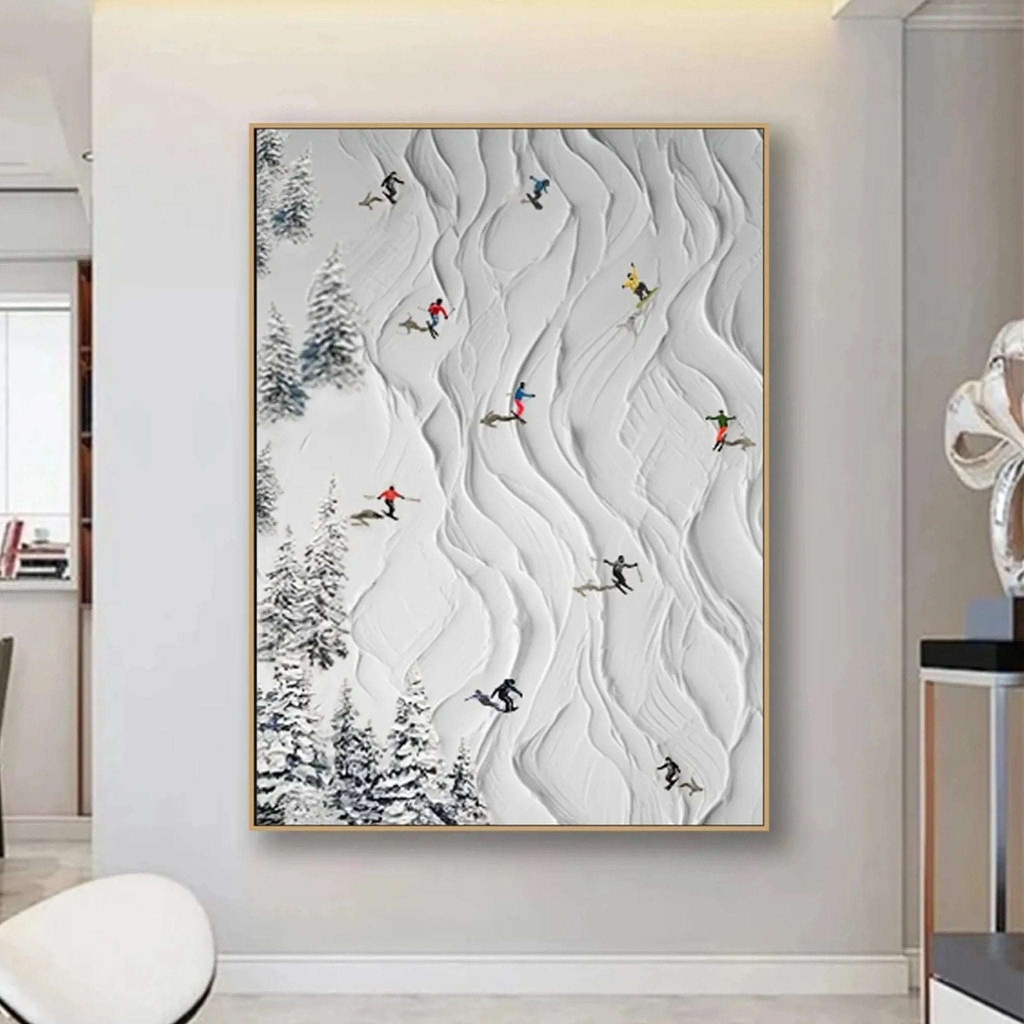 Textured Ski Slope Wall Art | Vertical 3D Snow Mountain Painting ZZ 128 - Texarart