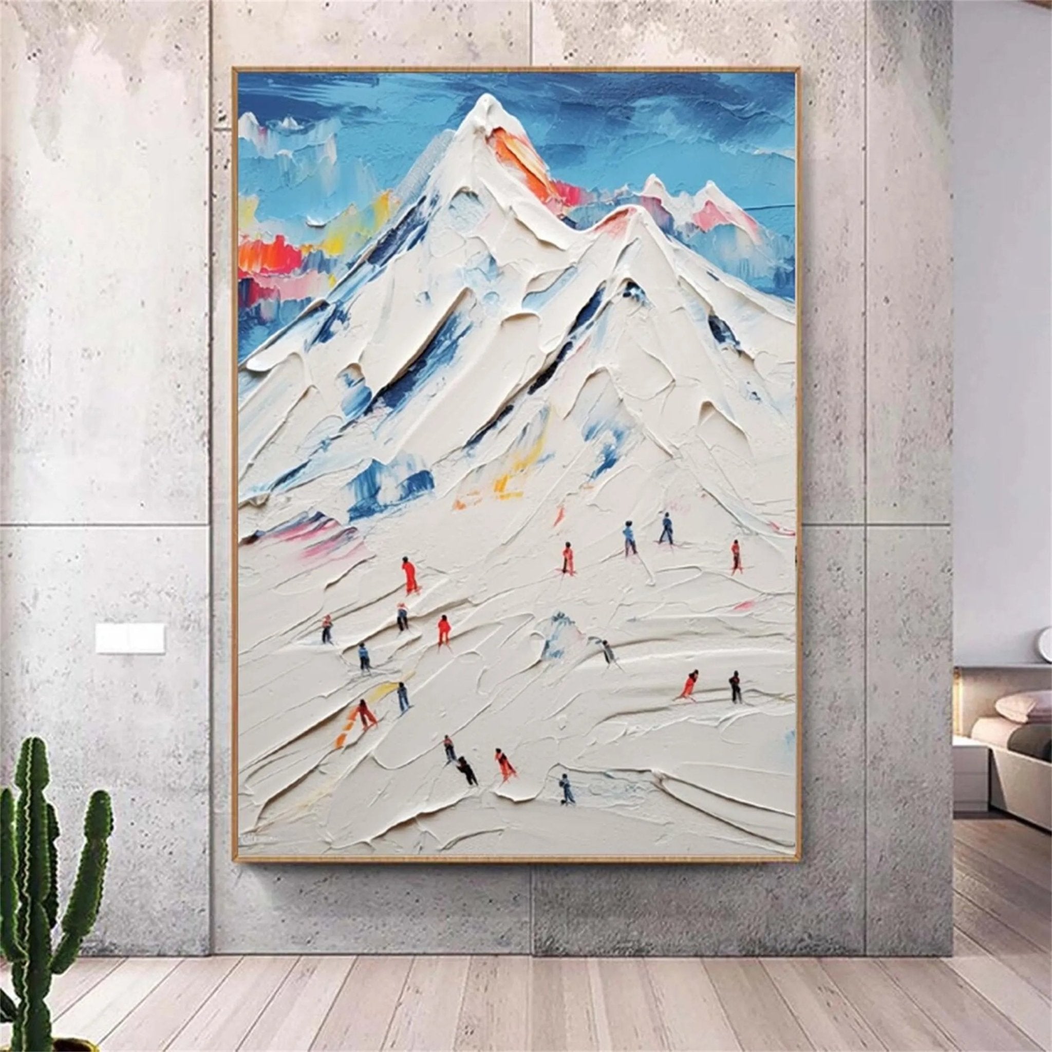 Skiing Sport Abstract Oil Painting - Snow Mountain Textured Art JJ 097 - Texarart