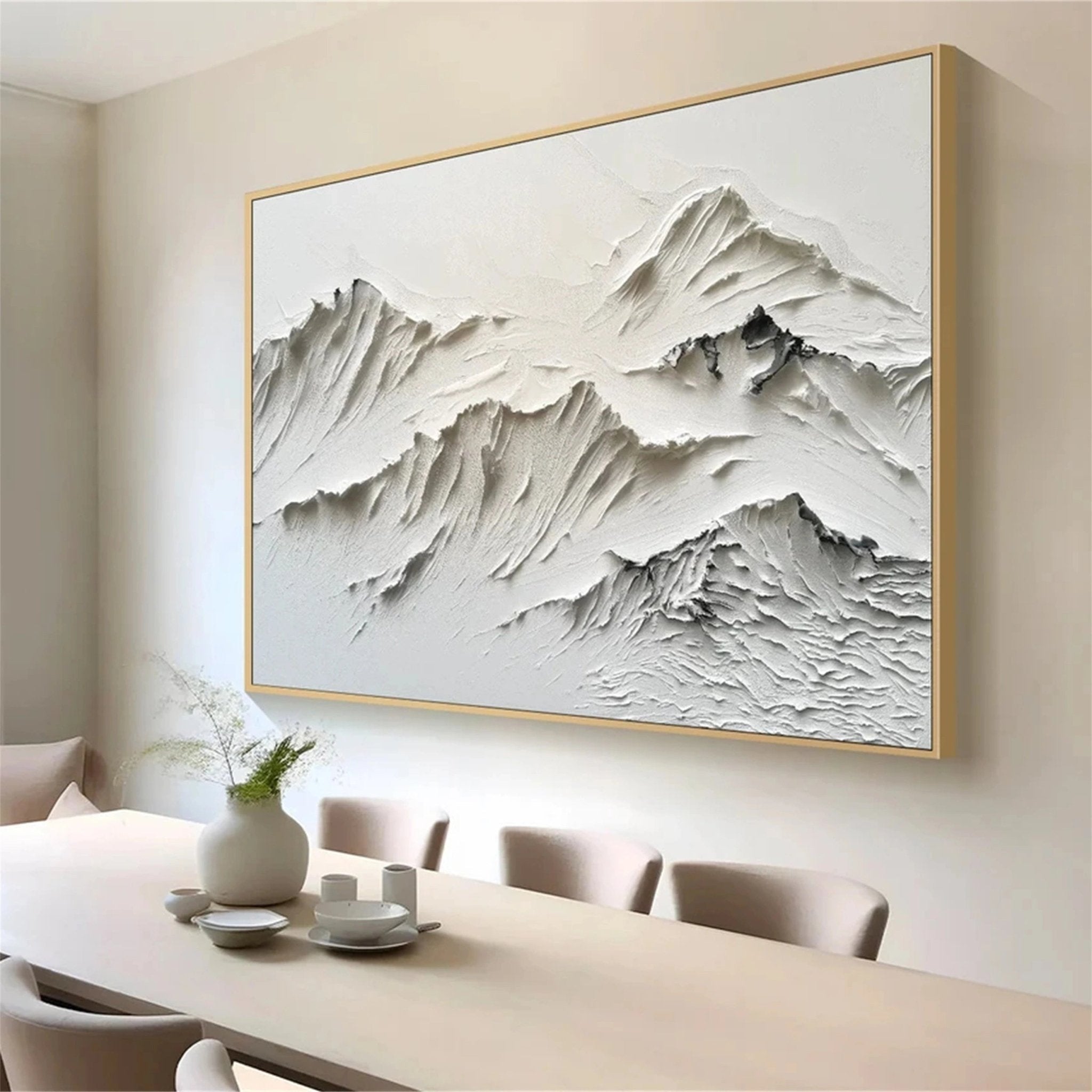Textured Mountain Landscape Painting | Large 3D White Wall Art ZZ 126 - Texarart
