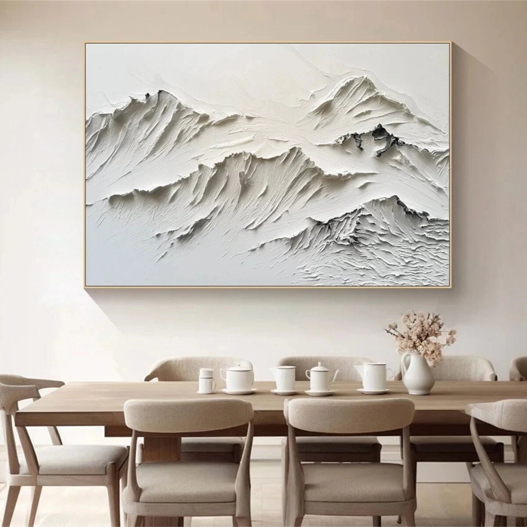 Textured Mountain Landscape Painting | Large 3D White Wall Art ZZ 126 - Texarart