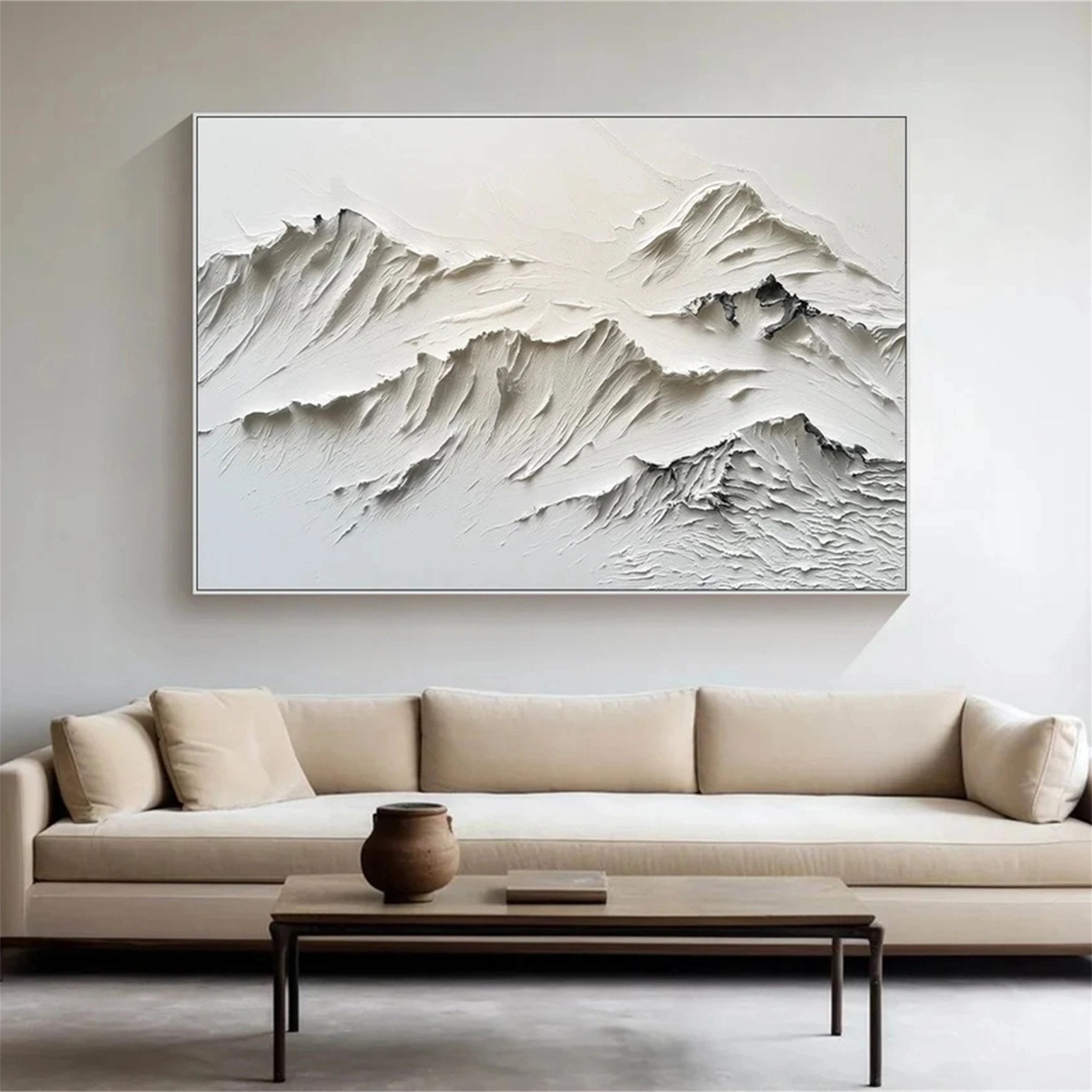 Textured Mountain Landscape Painting | Large 3D White Wall Art ZZ 126 - Texarart