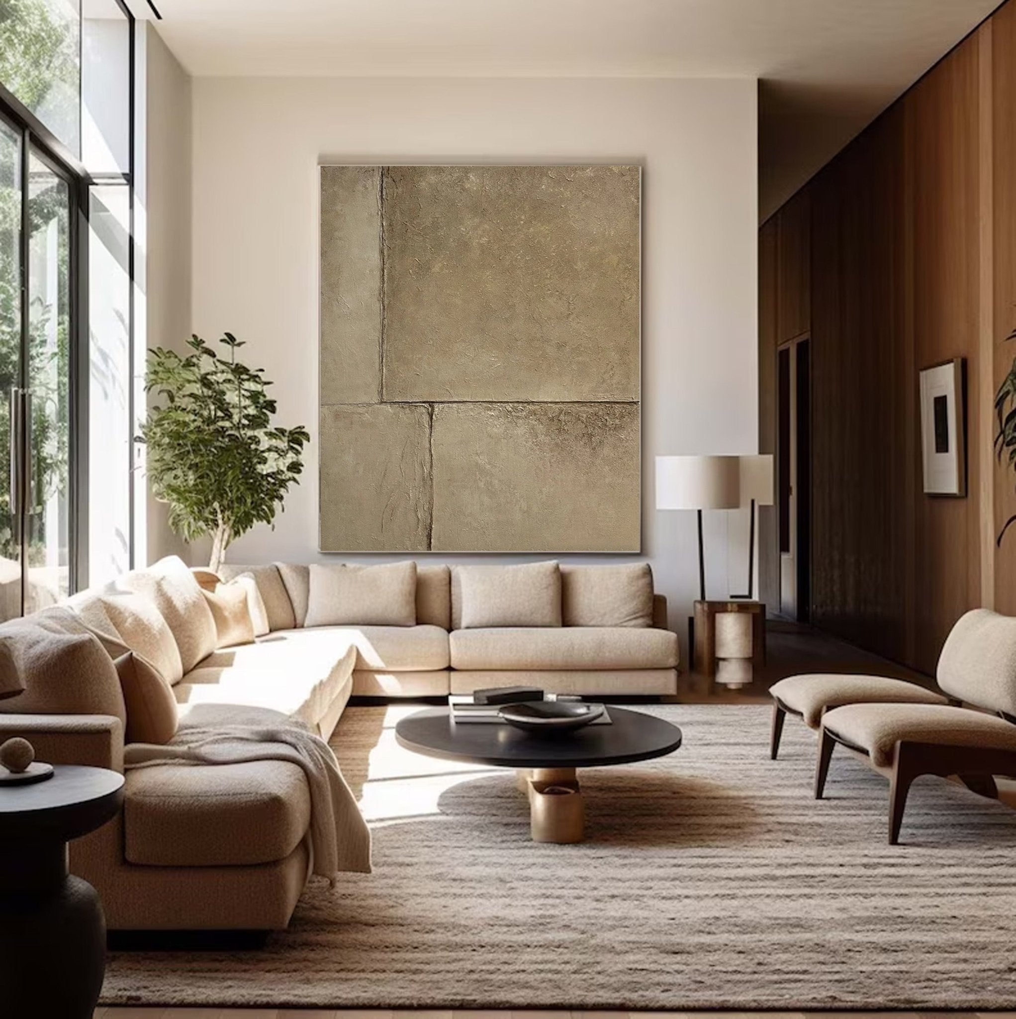 Concrete Effect Abstract Painting | Textured Neutral Wall Art Decor JJ 055 - Texarart