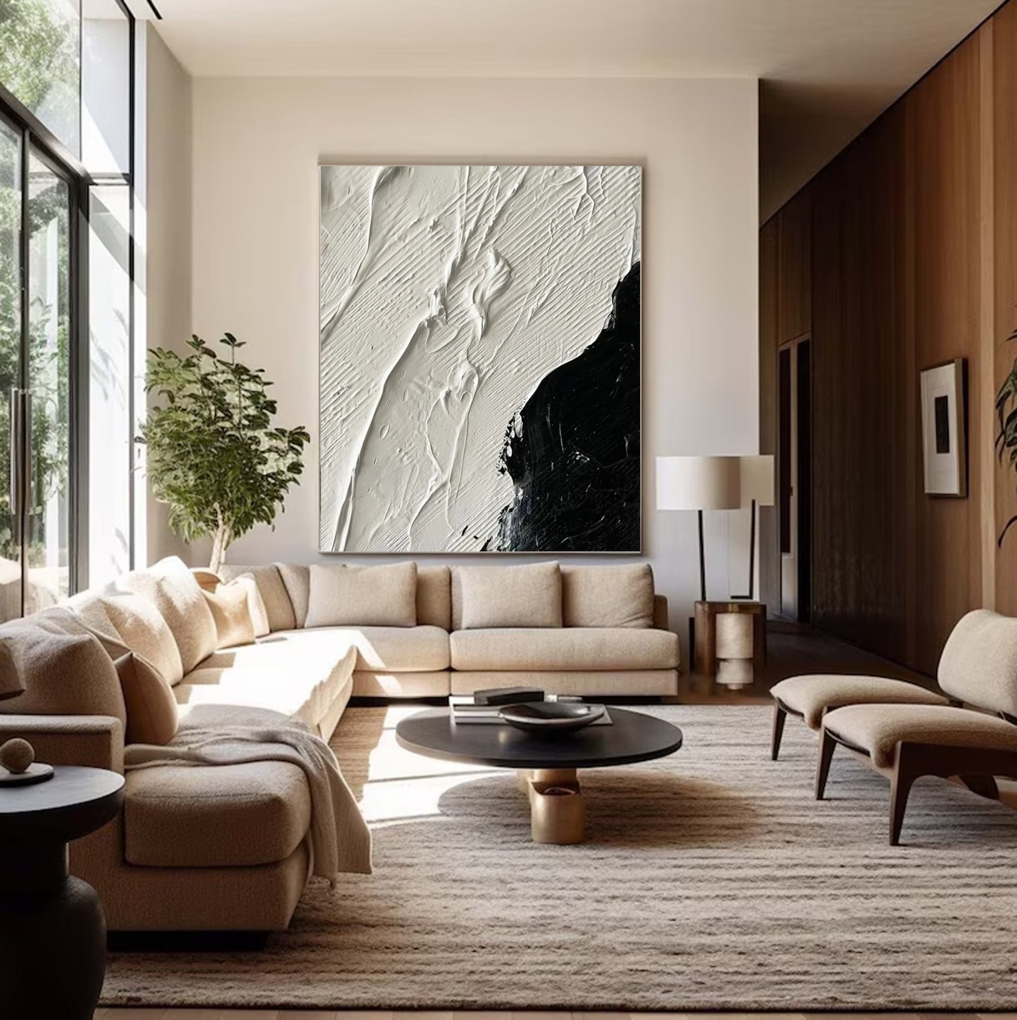 Black and White Textured Abstract Oil Painting - Modern Minimalist JJ 056 - Texarart