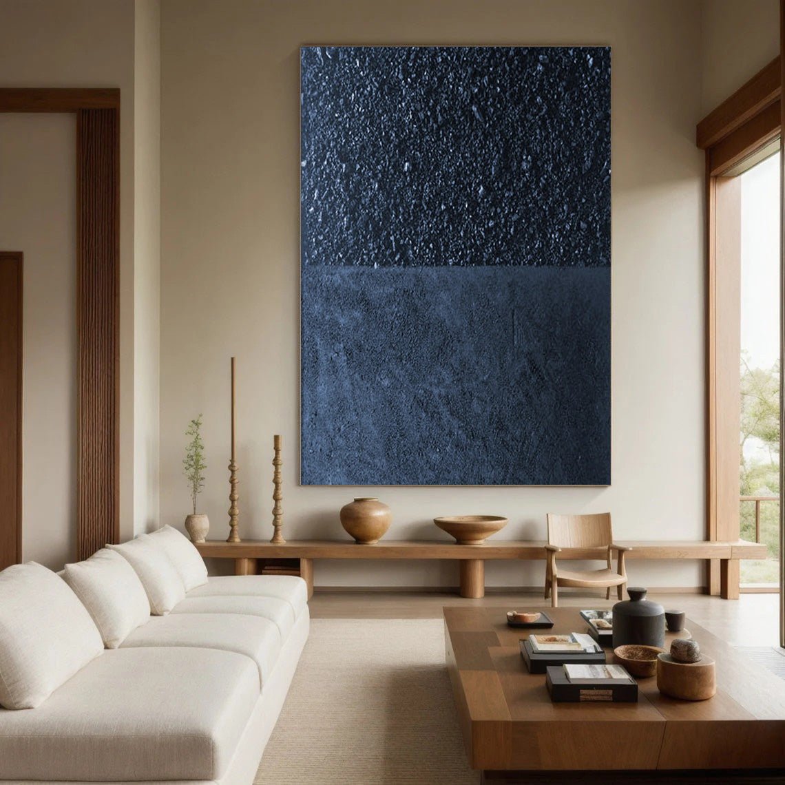 Deep Blue Textured Abstract Oil Painting - Modern Minimalist Art JJ 062 - Texarart