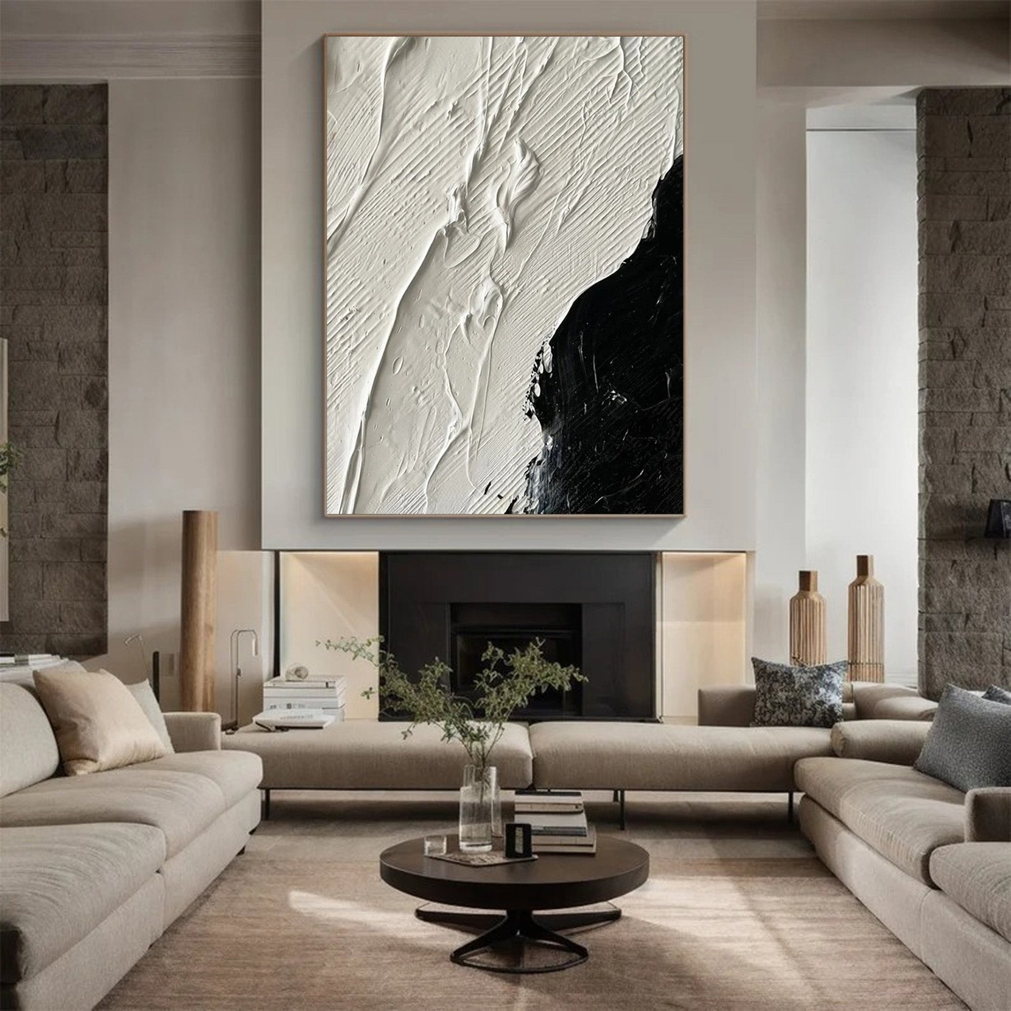 Black and White Textured Abstract Oil Painting - Modern Minimalist JJ 056 - Texarart