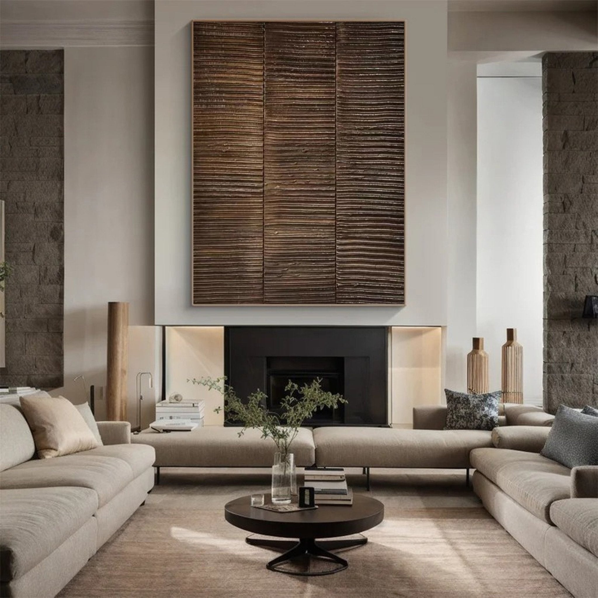 Large Rustic Panel Wall Art | Wabi - Sabi Inspired Textured Decor JJ 065 - Texarart