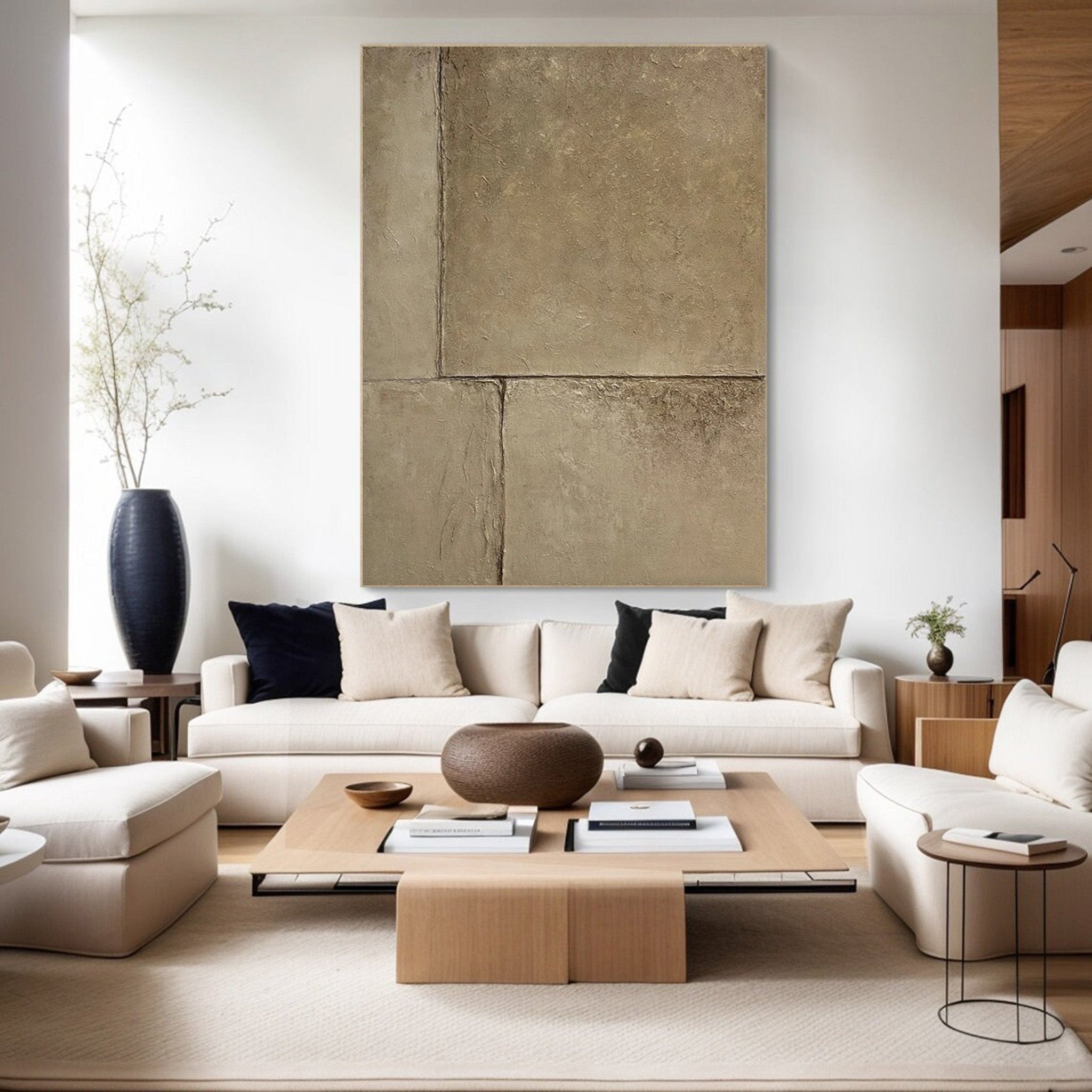 Concrete Effect Abstract Painting | Textured Neutral Wall Art Decor JJ 055 - Texarart