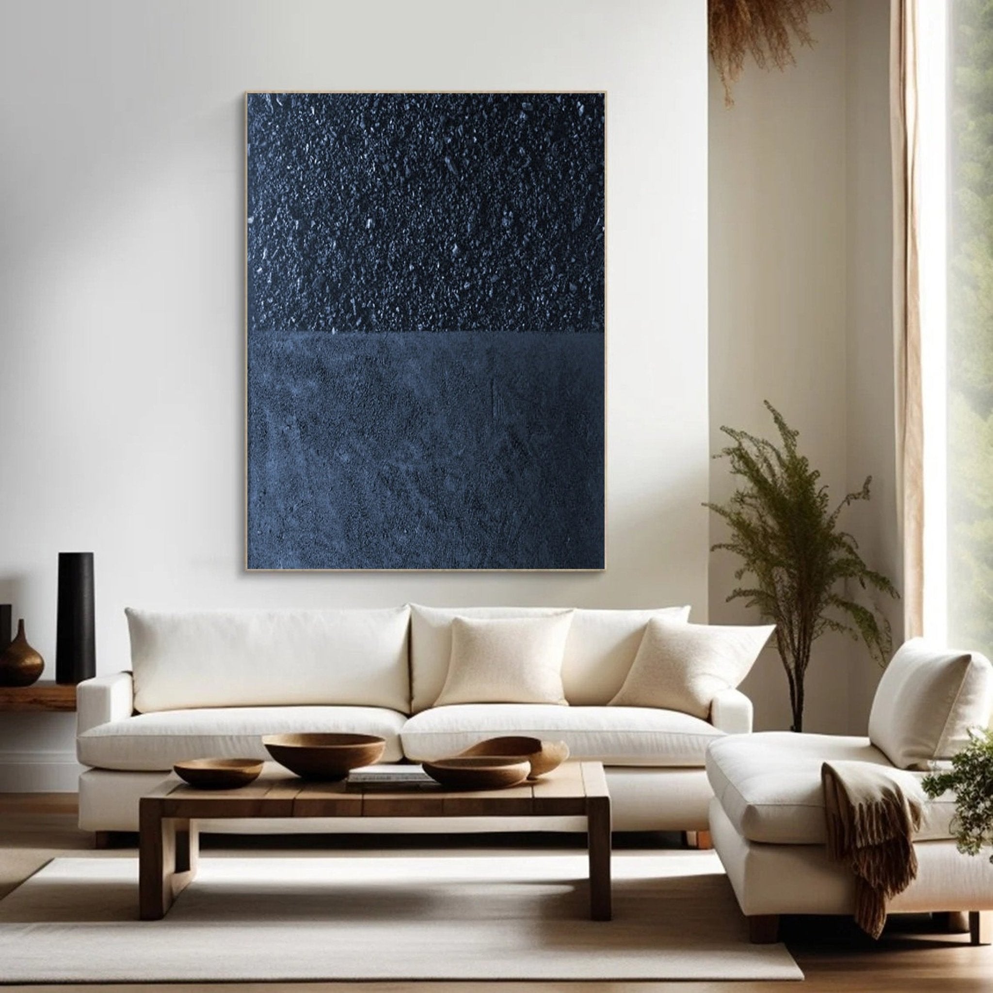 Deep Blue Textured Abstract Oil Painting - Modern Minimalist Art JJ 062 - Texarart