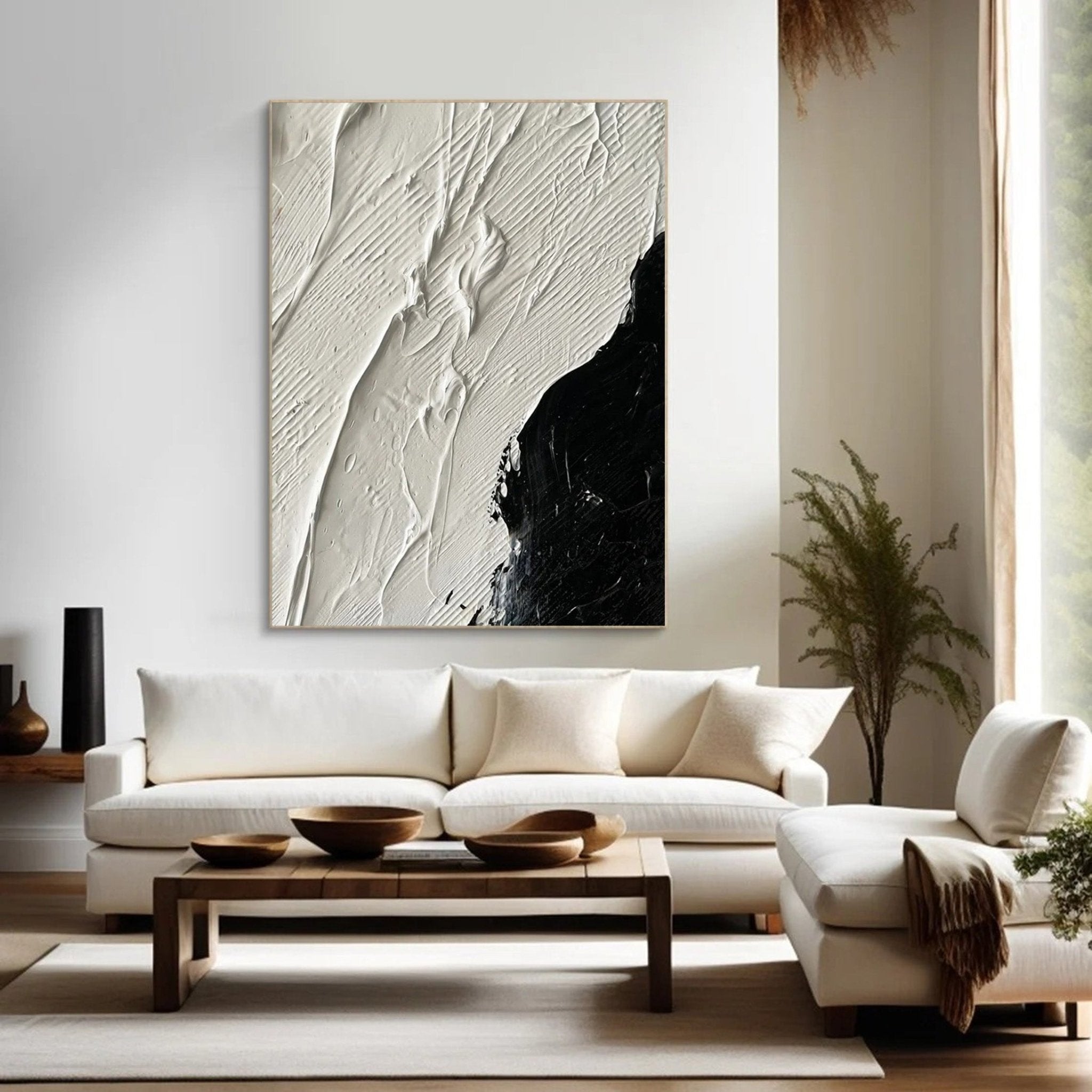 Black and White Textured Abstract Oil Painting - Modern Minimalist JJ 056 - Texarart