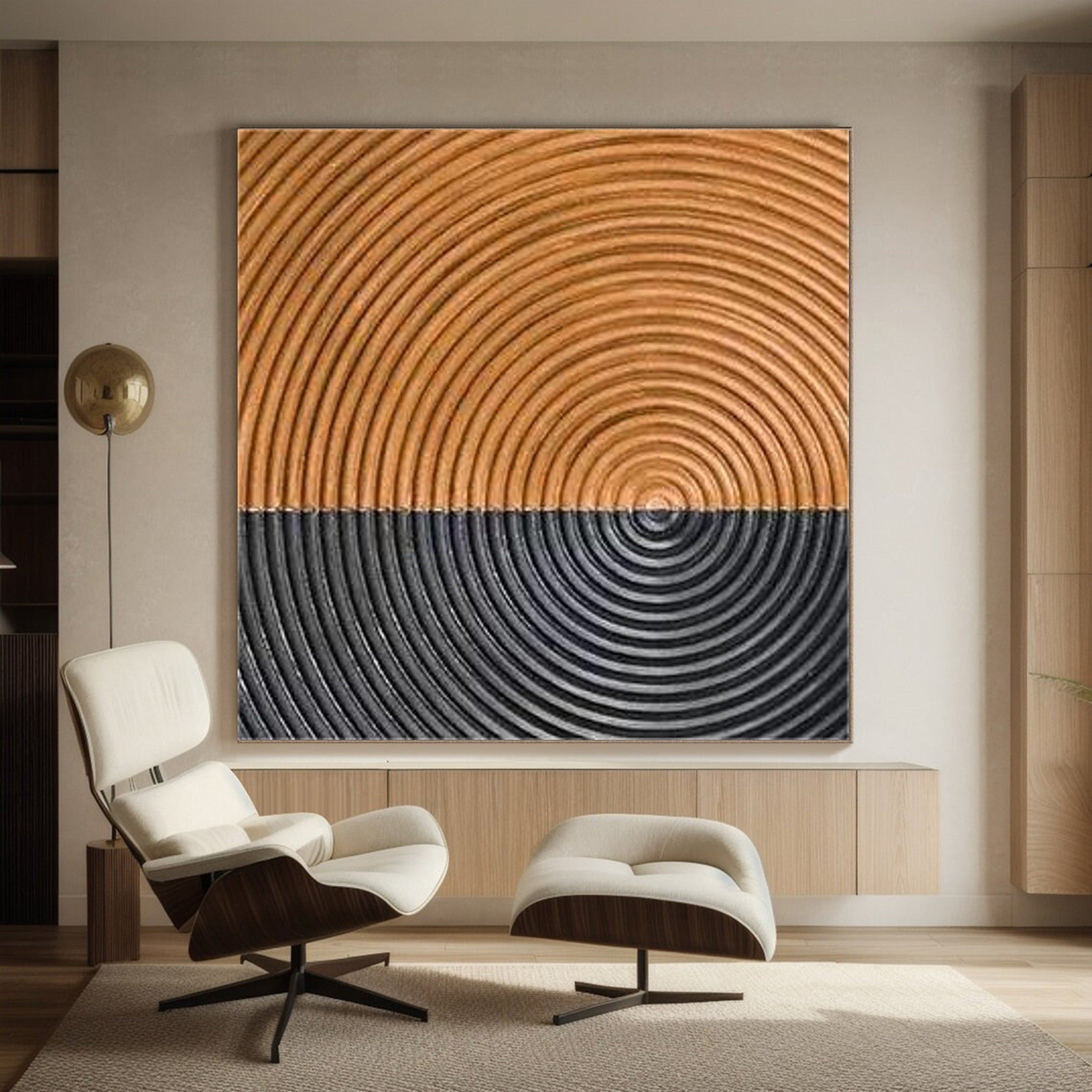3D Structured Wall Art | Two - Tone Copper & Black Circle Painting JJ 071 - Texarart