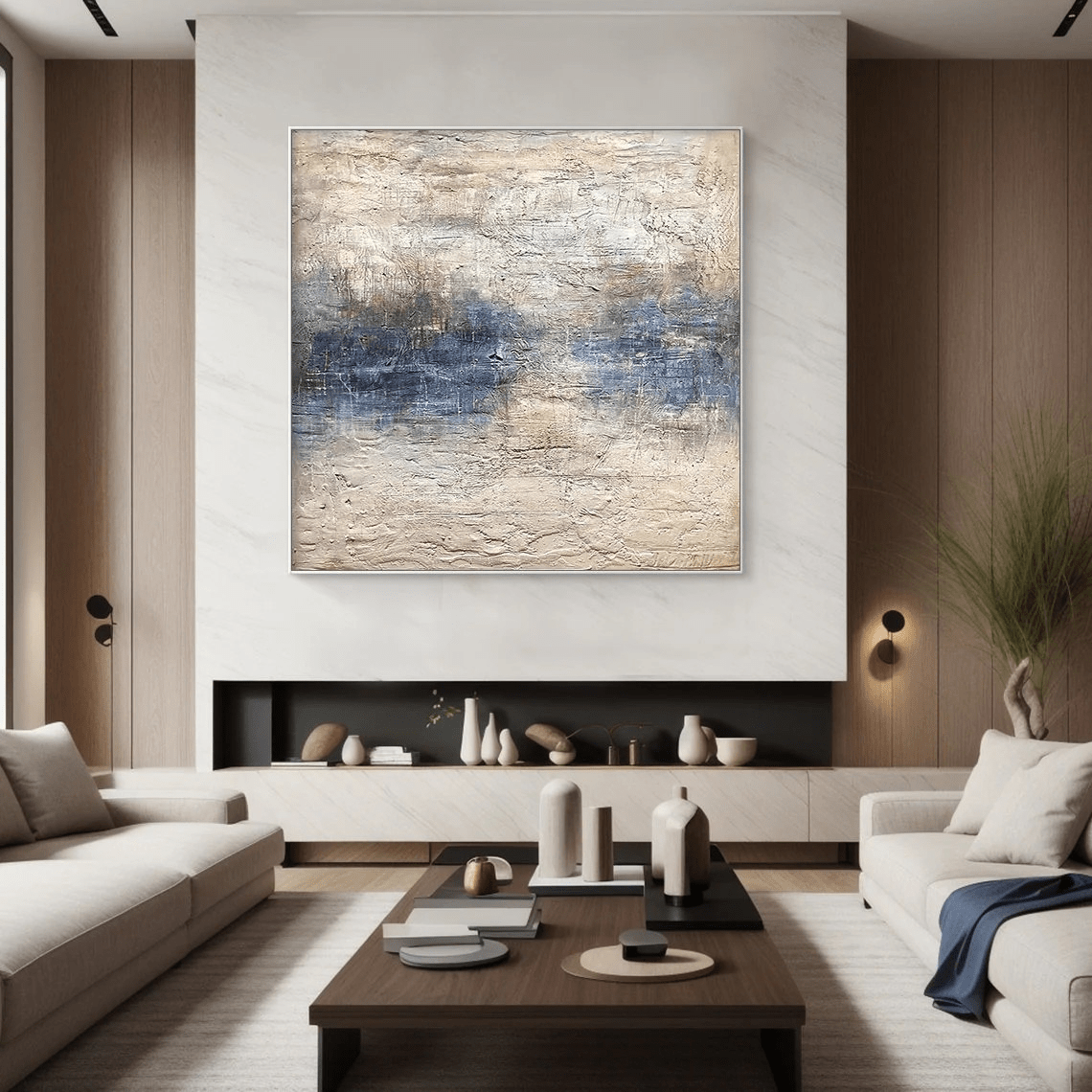 Handmade Abstract Ocean Art | Textured Blue, White & Beige Art TC 066 - Texarart