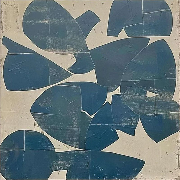 Abstract Blue Forms Oil Painting on Canvas - Modern Textured Wall Art Decor JJ 002 - Texarart