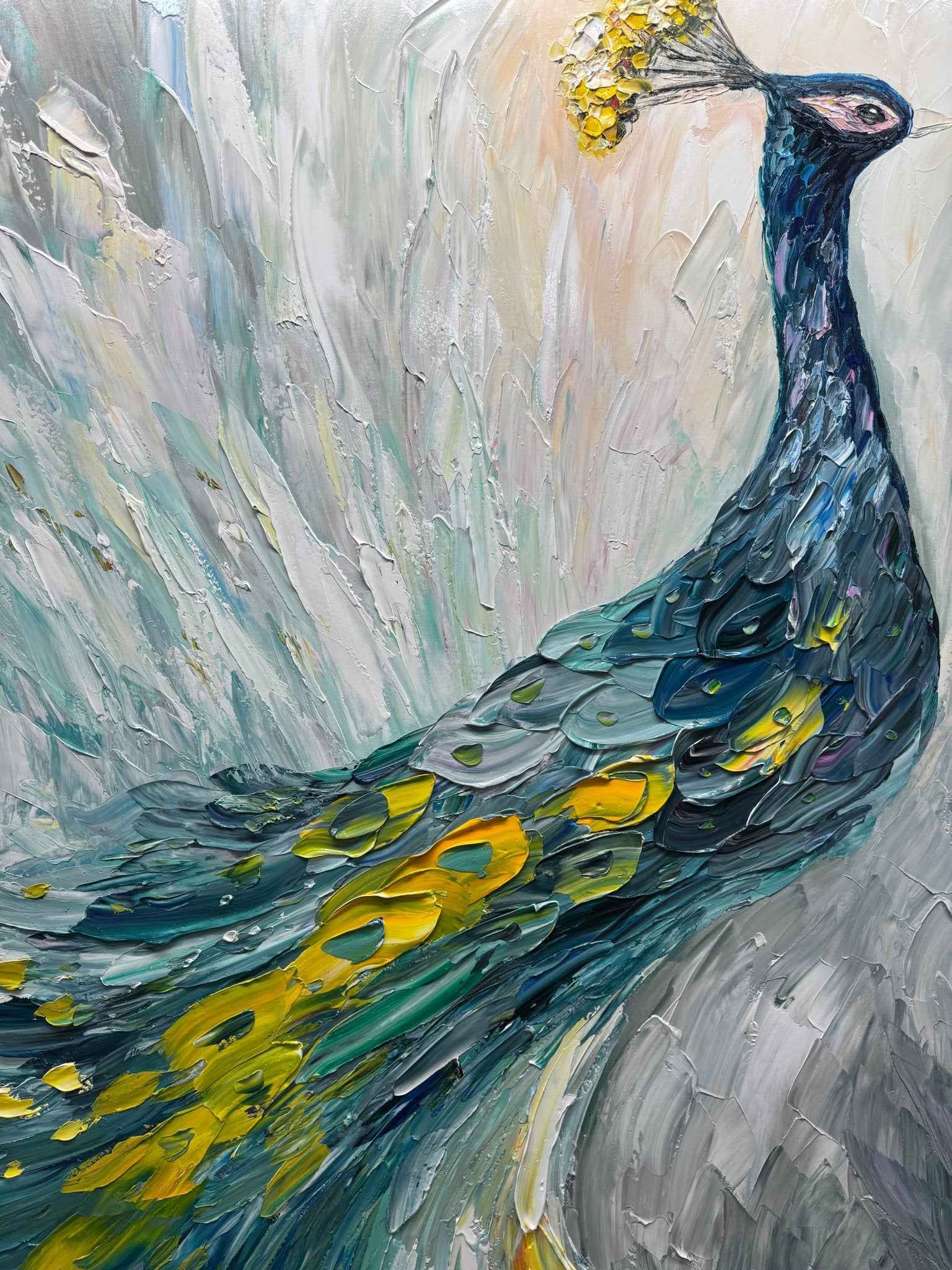 Abstract Peacock Wall Art | Large Textured Bird Painting ZZ 206 - Texarart