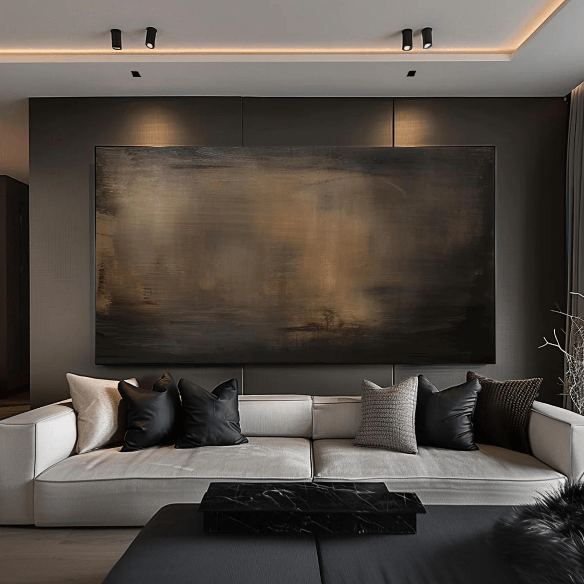 Large Minimalist Abstract Painting - Handmade Brown and Black Wall Decor TC 012 - Texarart