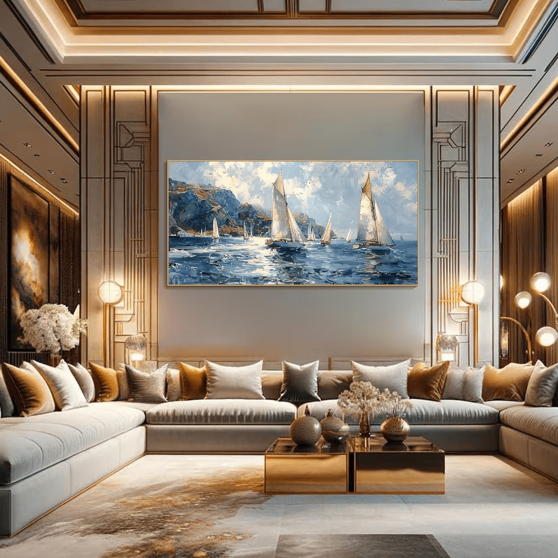 Textured Sailboat Oil Painting - Handmade Seascape Art TC 098 - Texarart