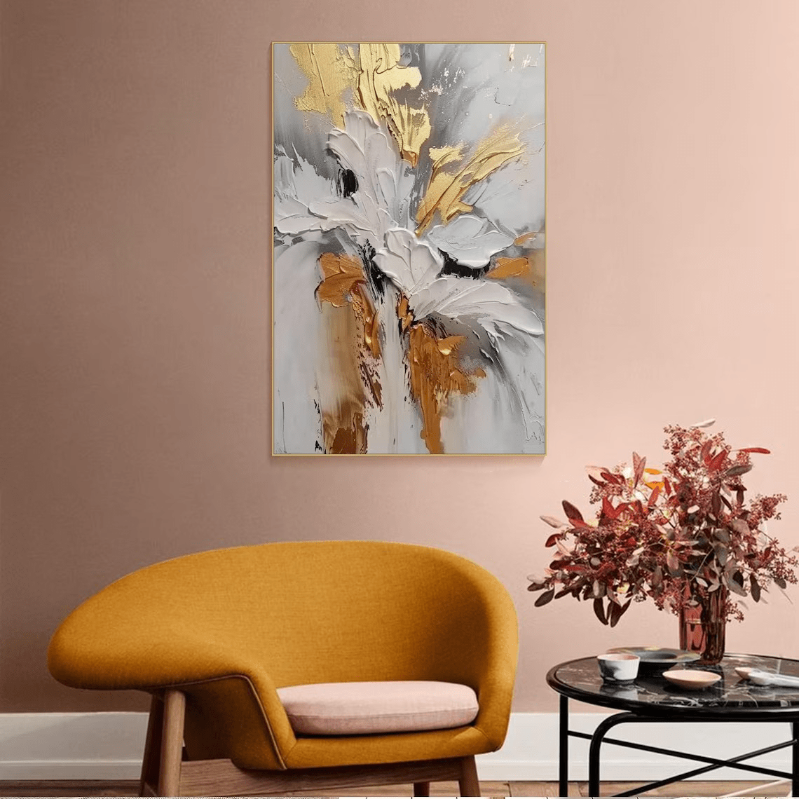 Set of 2 Textured Abstract Paintings |Gold & Grey Art TC 102 - Texarart