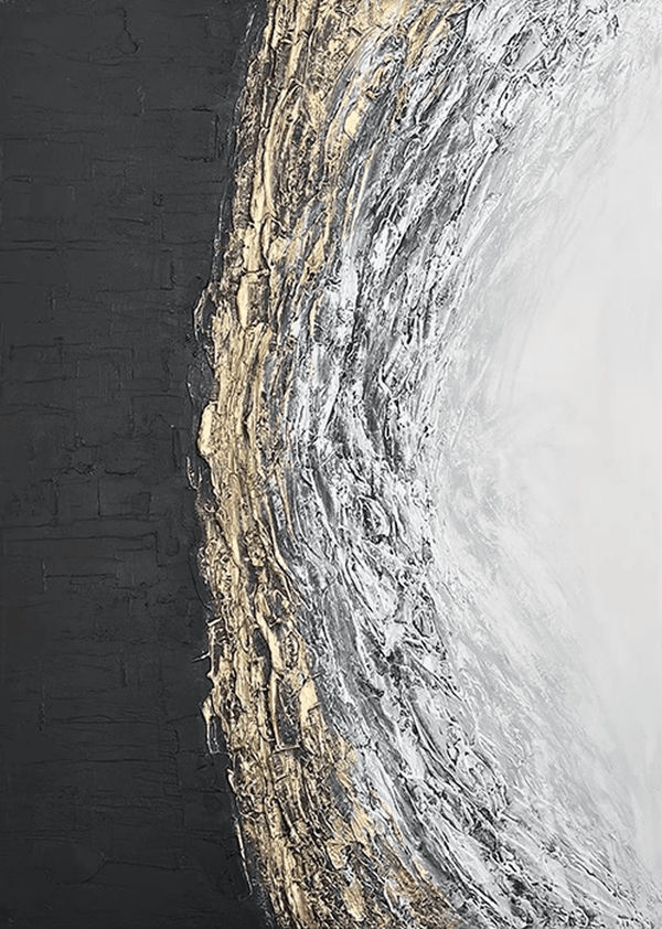 Abstract Black White Gold Oil Painting Modern Wall Art TC 083 - Texarart