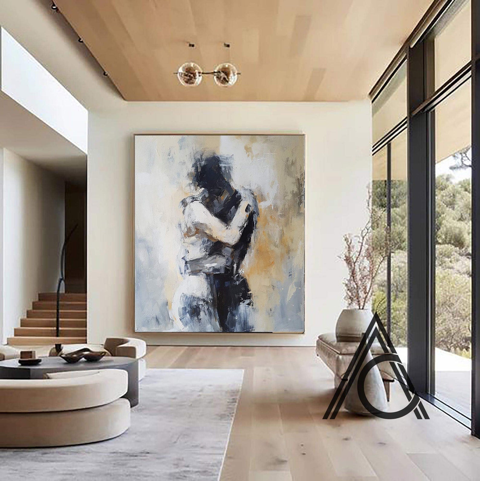 Embracing Abstract Figure Oil Painting, Modern Emotional Art Wall Decor TB 048 - Texarart