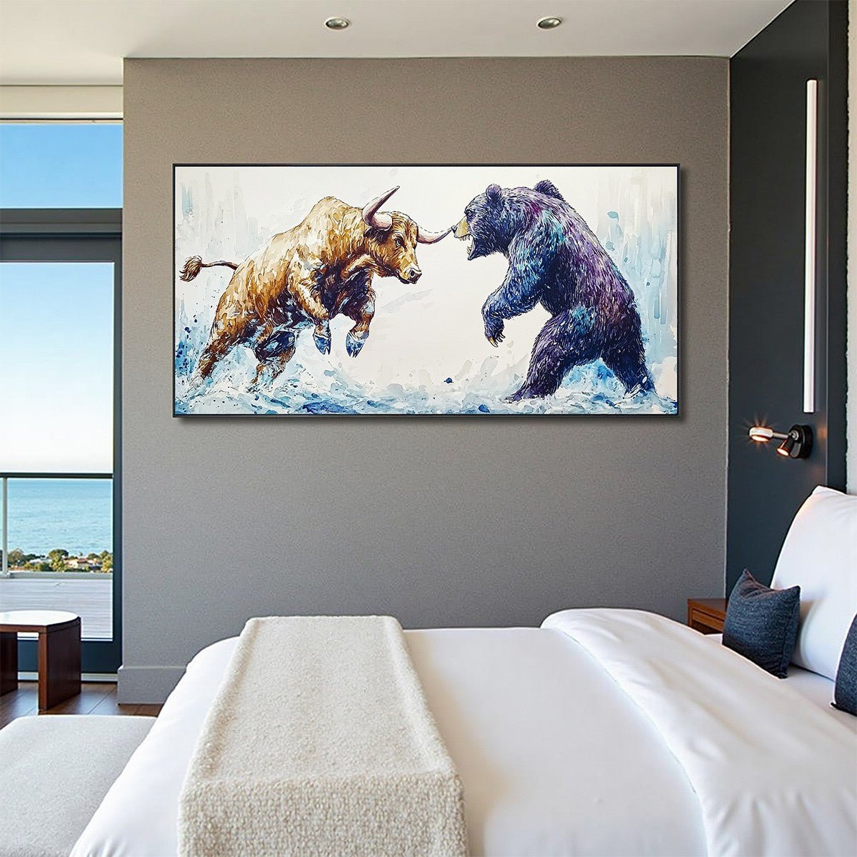 Expressive Bull vs Bear Art | Finance Office Wall Decor ZZ 241 - Texarart