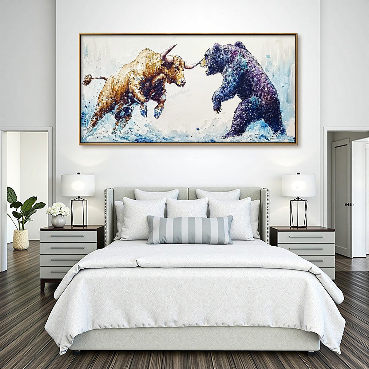 Expressive Bull vs Bear Art | Finance Office Wall Decor ZZ 241 - Texarart