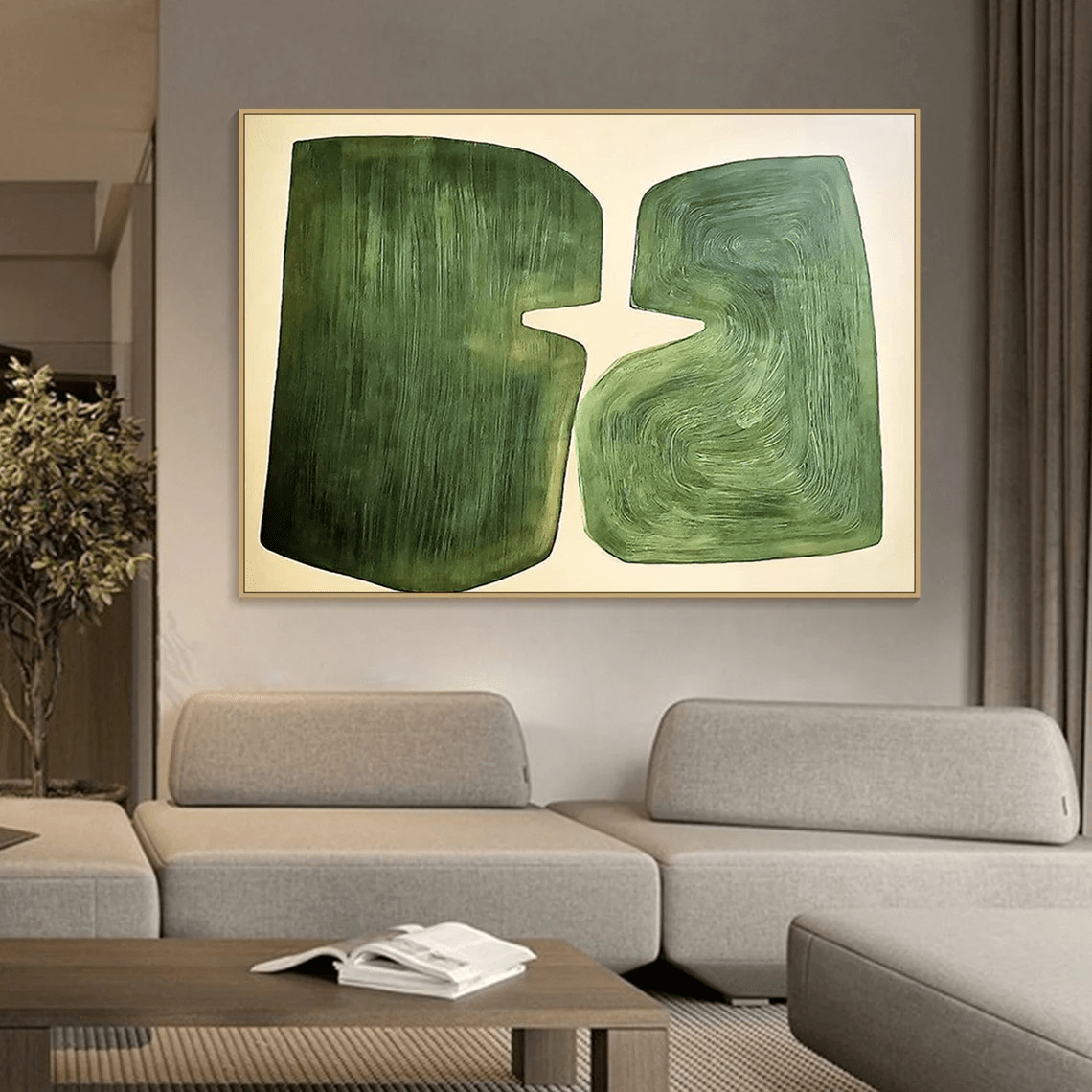 Handmade Green Abstract Canvas Art for Home DecorTC 079 - Texarart