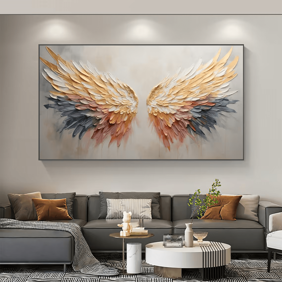 Textured Angel Wings Abstract Oil Painting - Elegant Wall Art JJ 029 - Texarart
