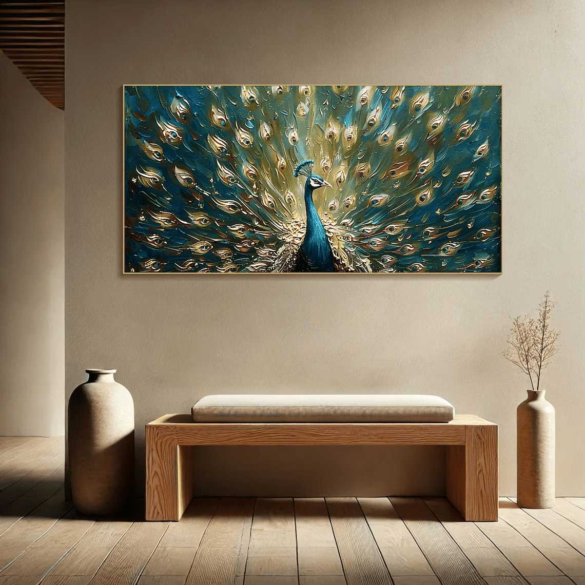 Textured Peacock Oil Painting - Handmade Animal Art TC 097 - Texarart